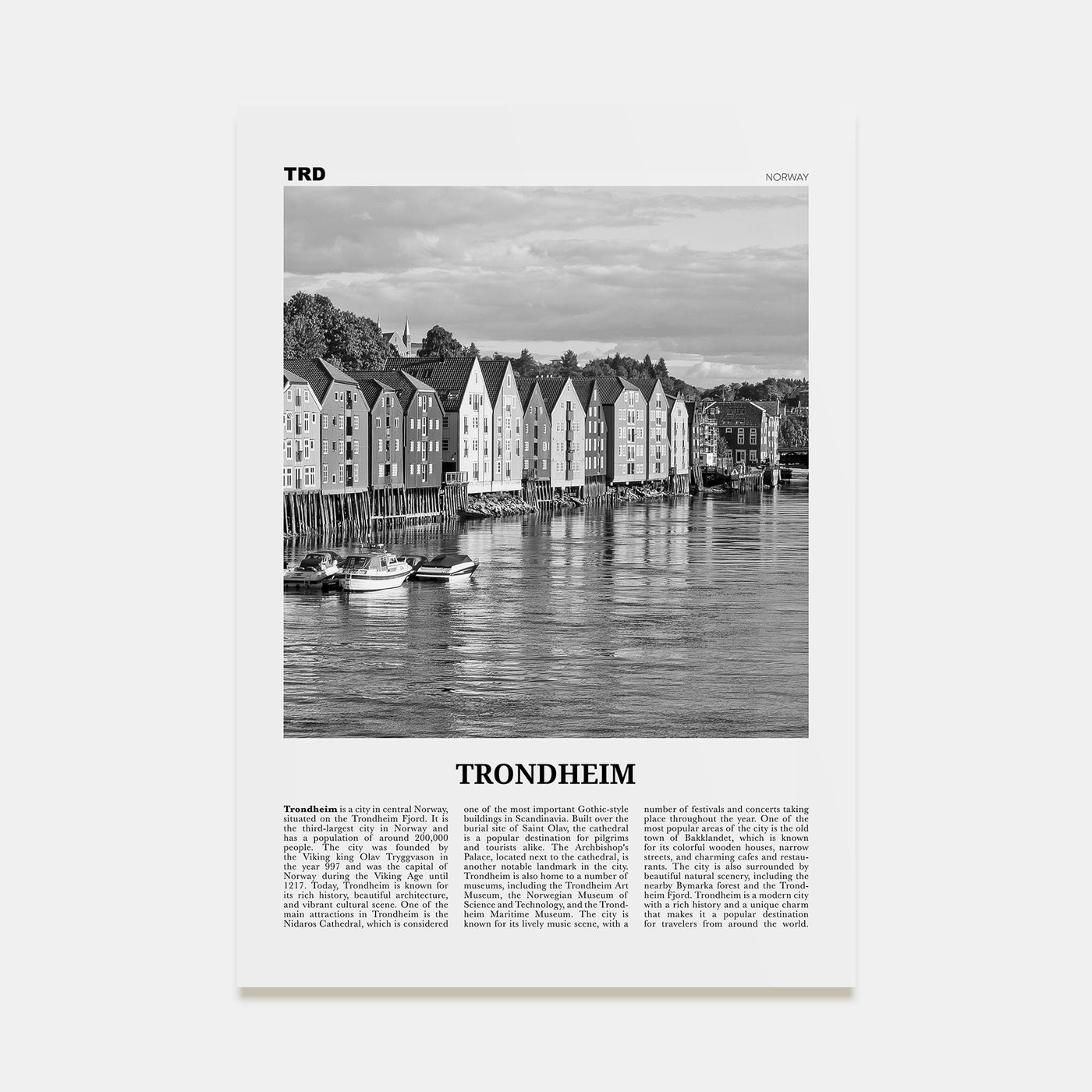 Trondheim Travel B&W Poster