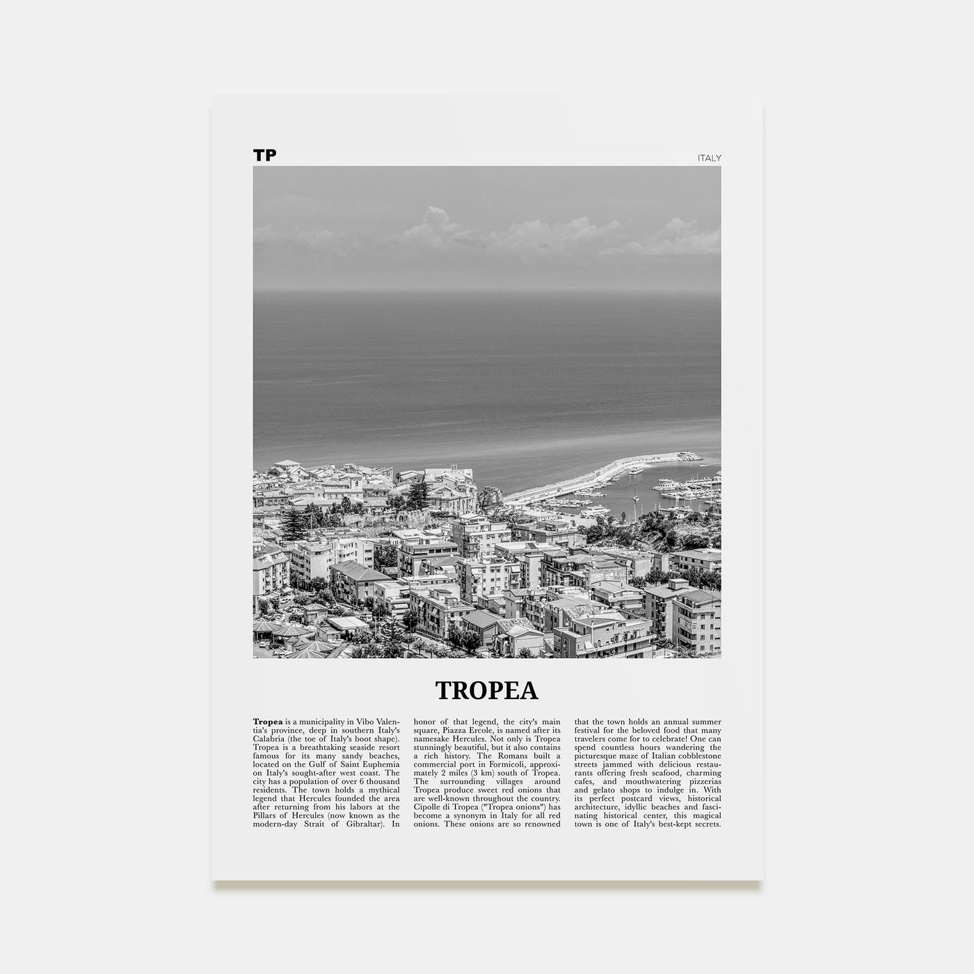 Tropea Travel B&W Poster