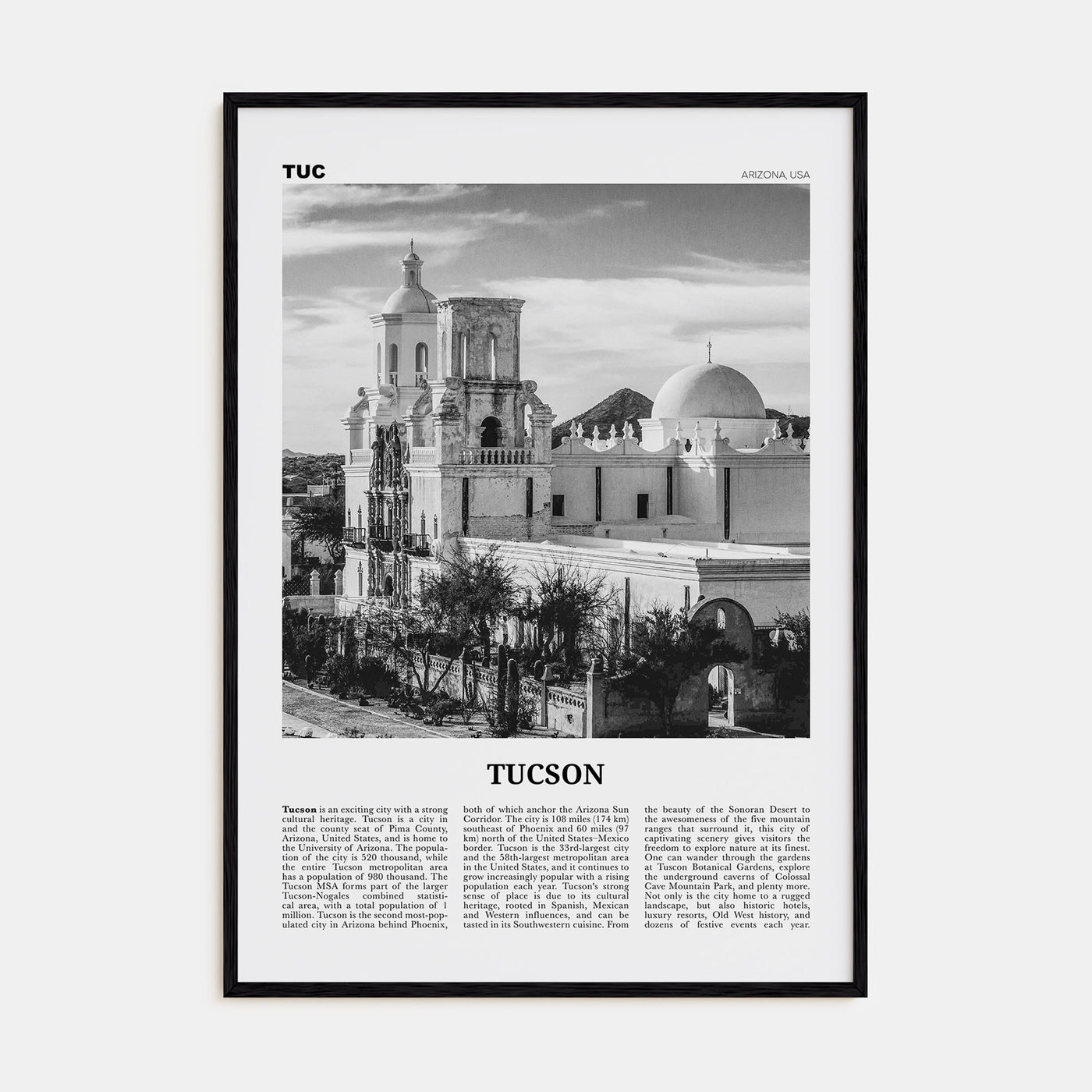 Tucson Travel B&W No 2 Poster