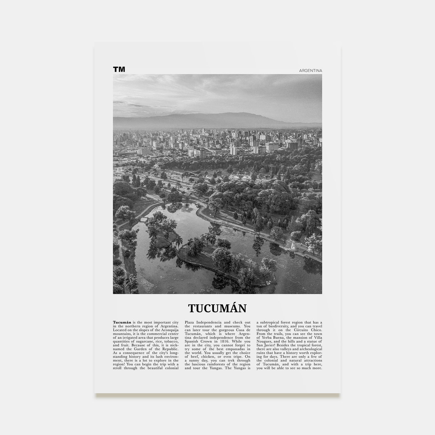 Tucumán Travel B&W Poster