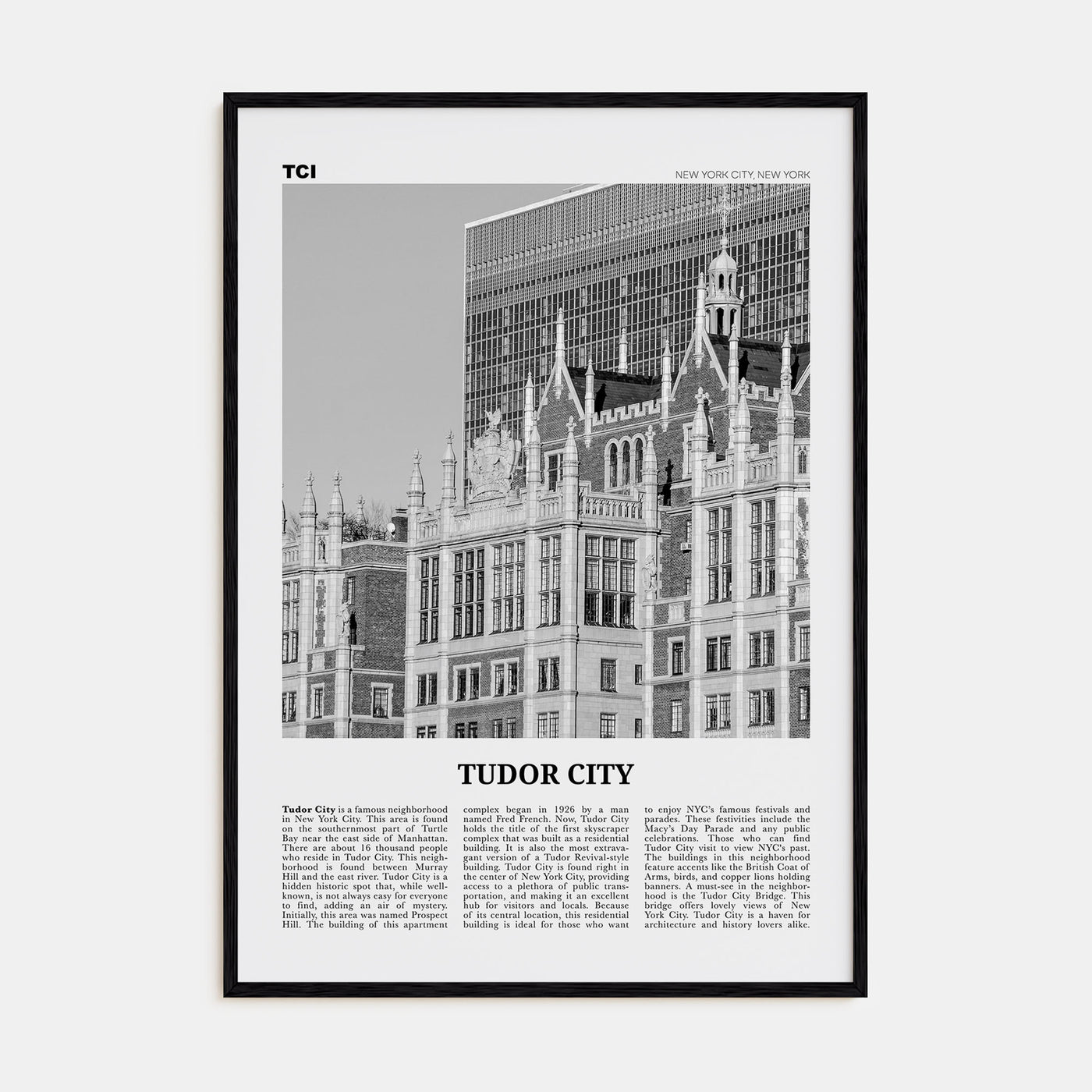 Tudor City Travel B&W Poster