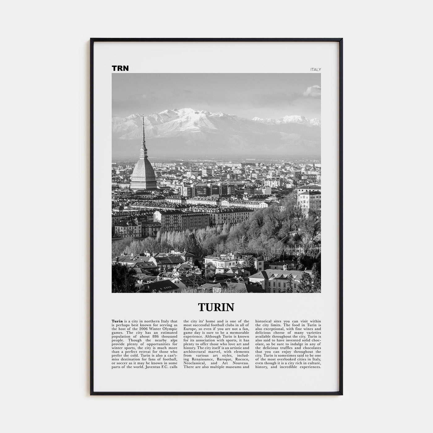 Turin Travel B&W Poster