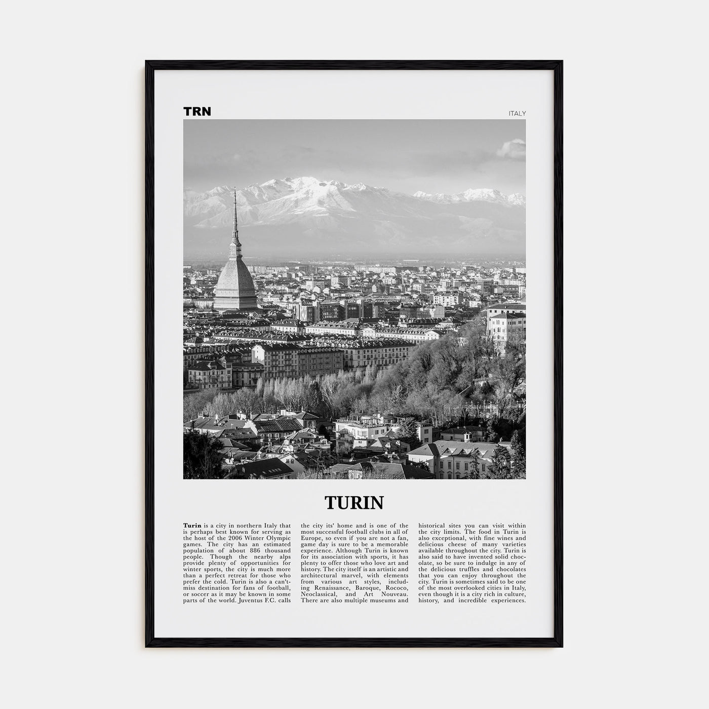 Turin Travel B&W Poster
