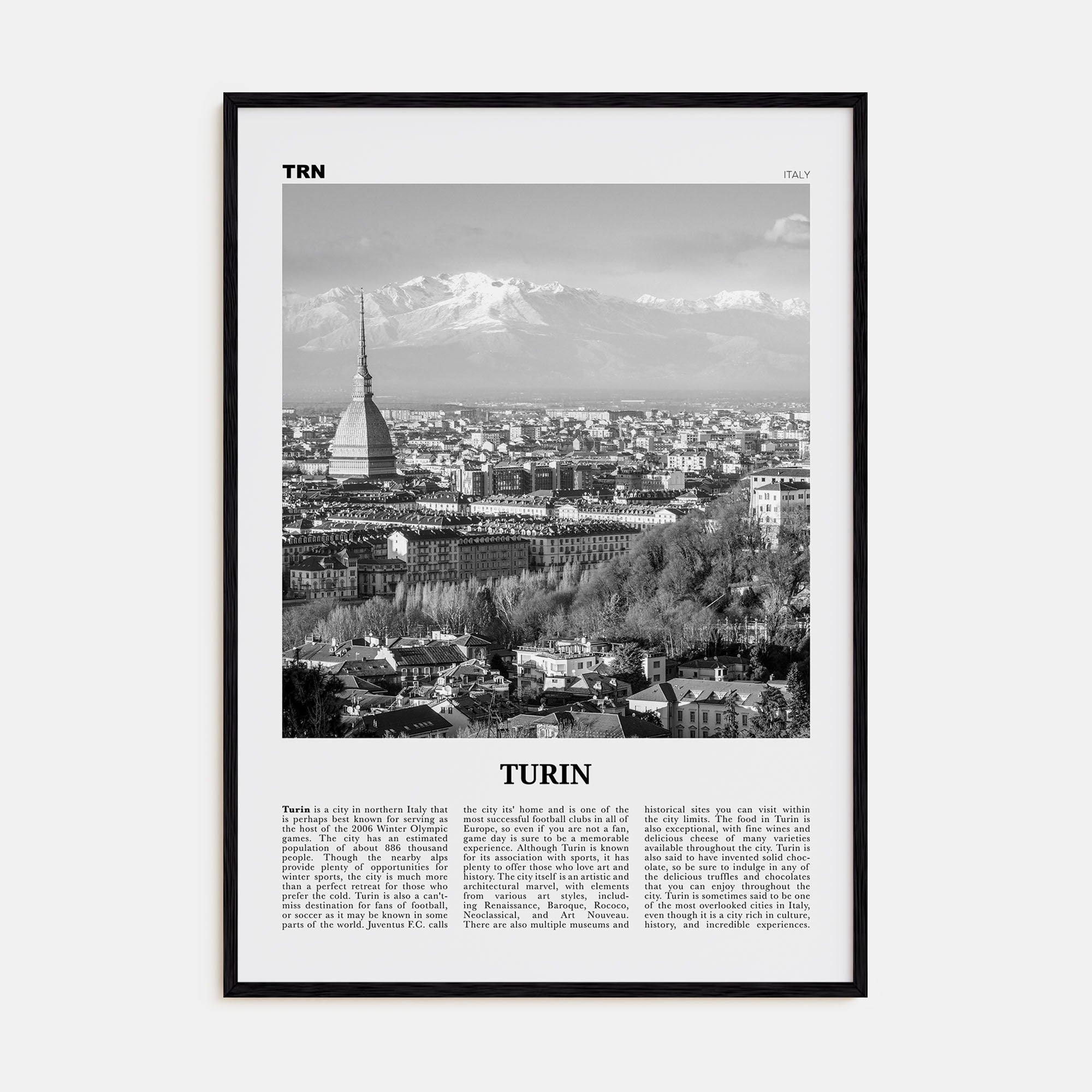 Turin Travel B&W Poster
