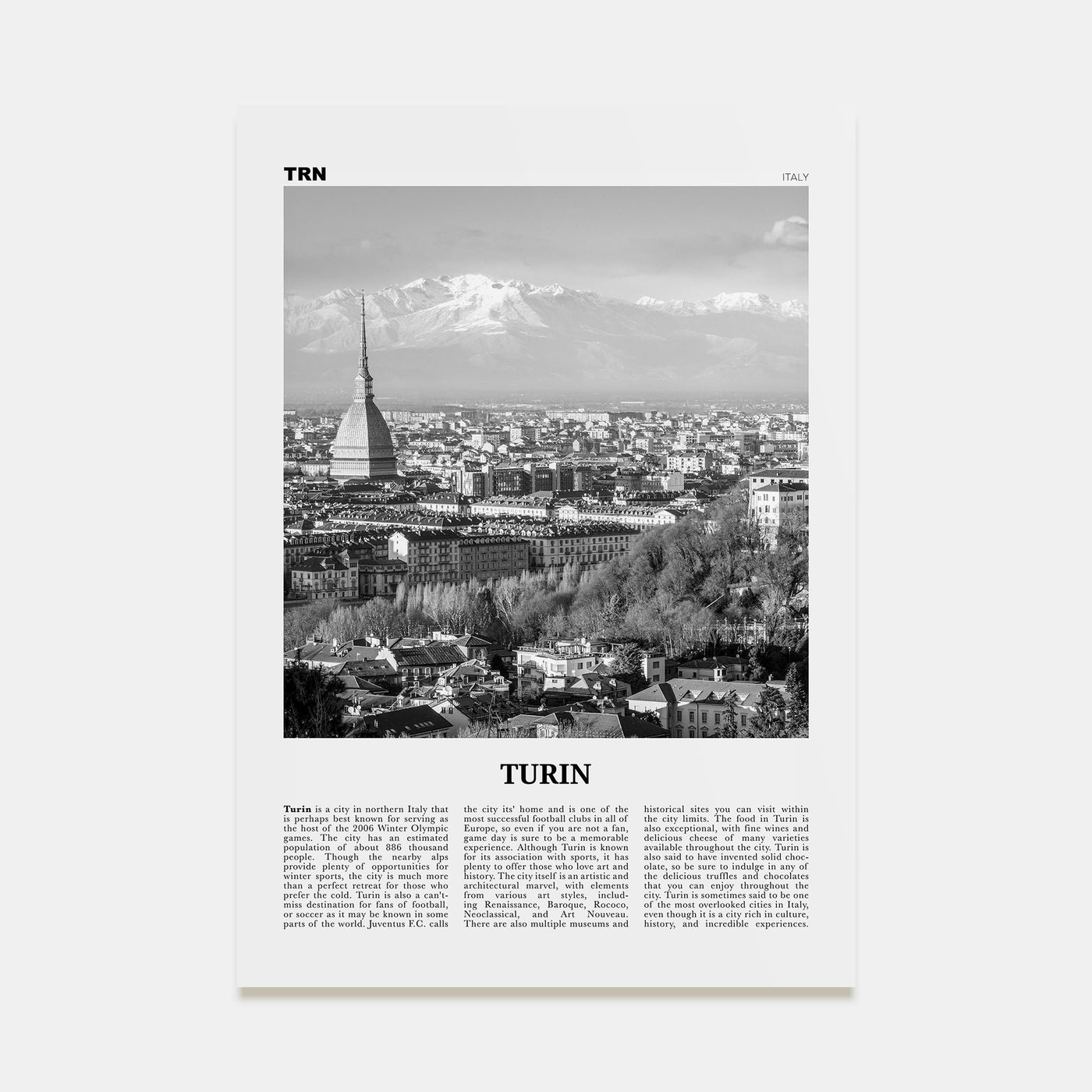 Turin Travel B&W Poster
