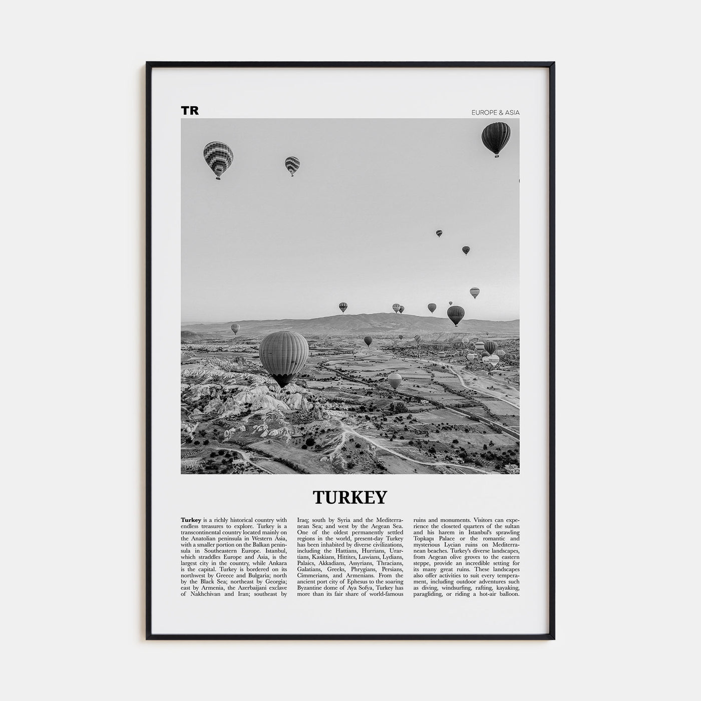 Turkey Travel B&W Poster