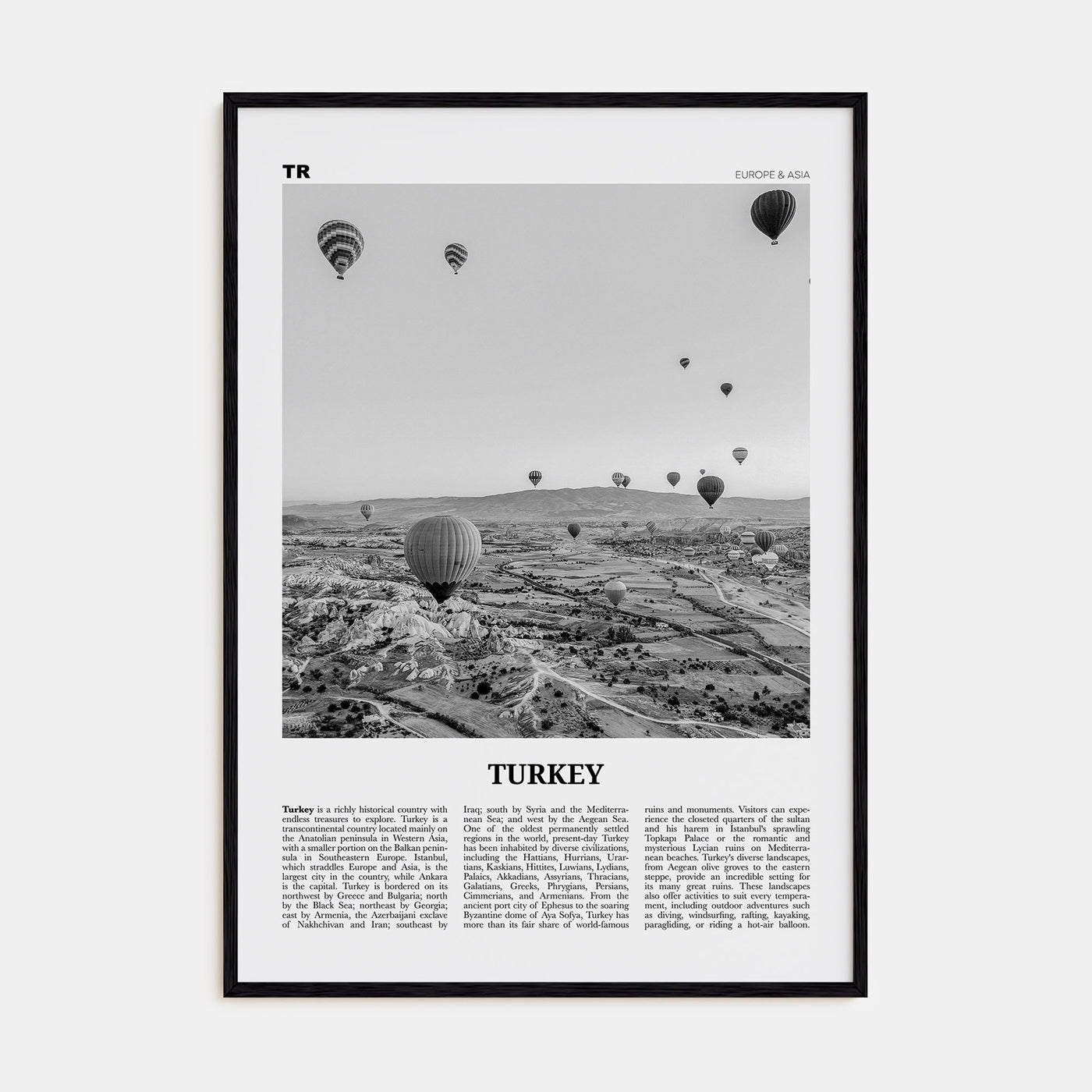 Turkey Travel B&W Poster