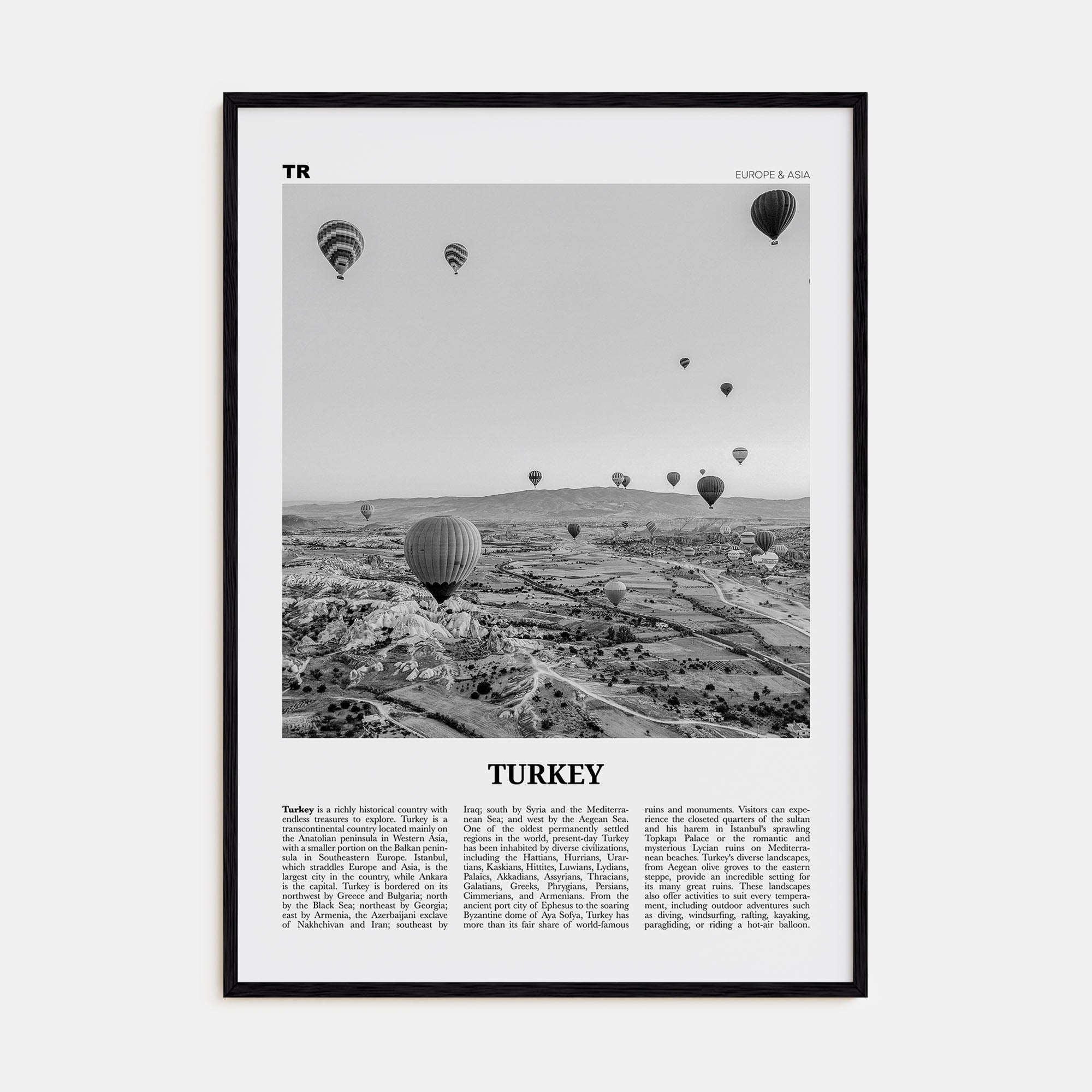 Turkey Travel B&W Poster