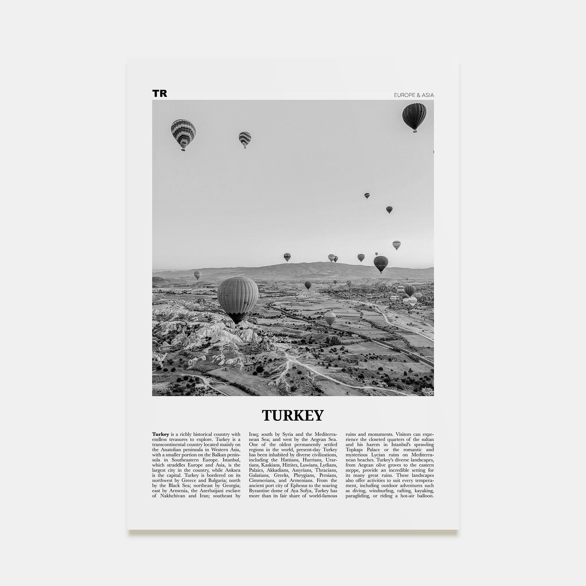 Turkey Travel B&W Poster