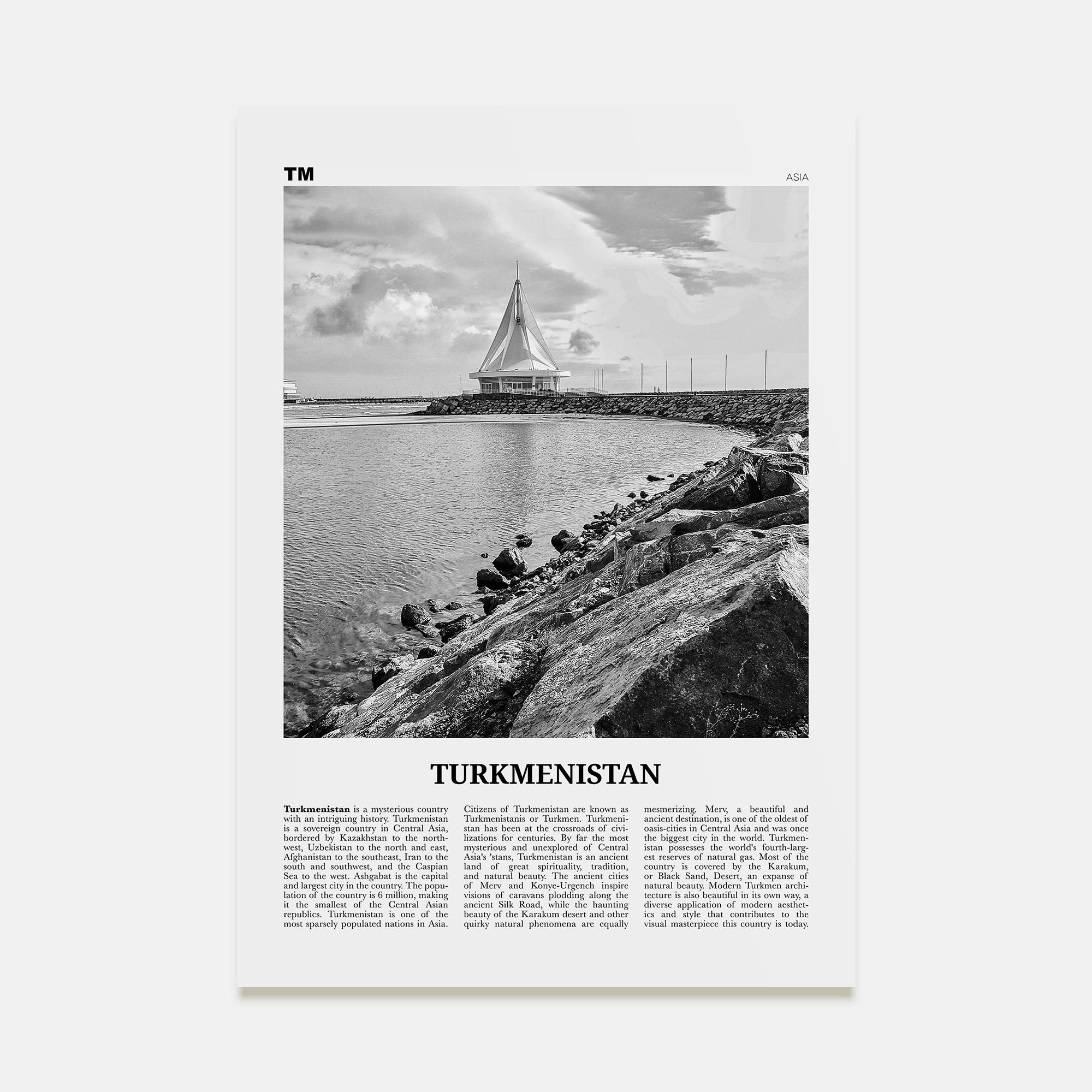 Turkmenistan Travel B&W Poster