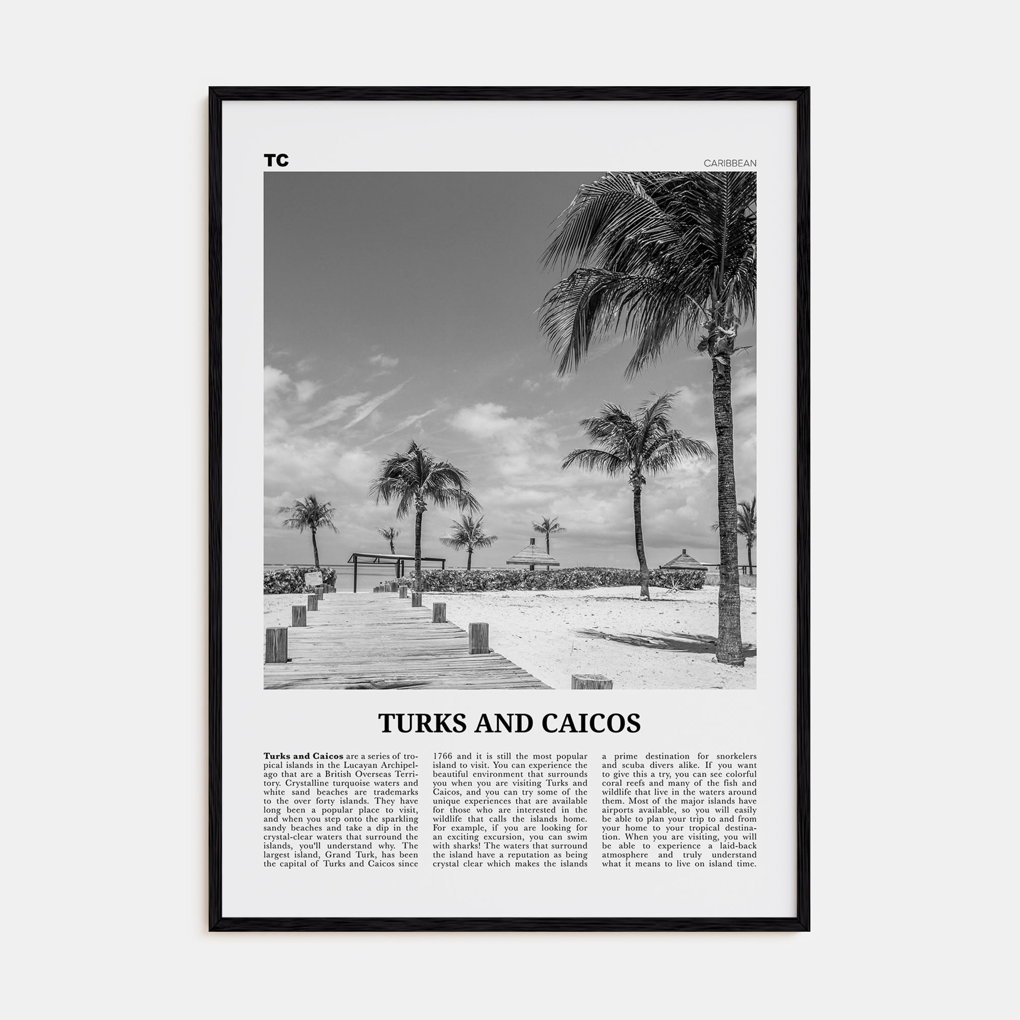 Turks and Caicos Islands Travel B&W Poster