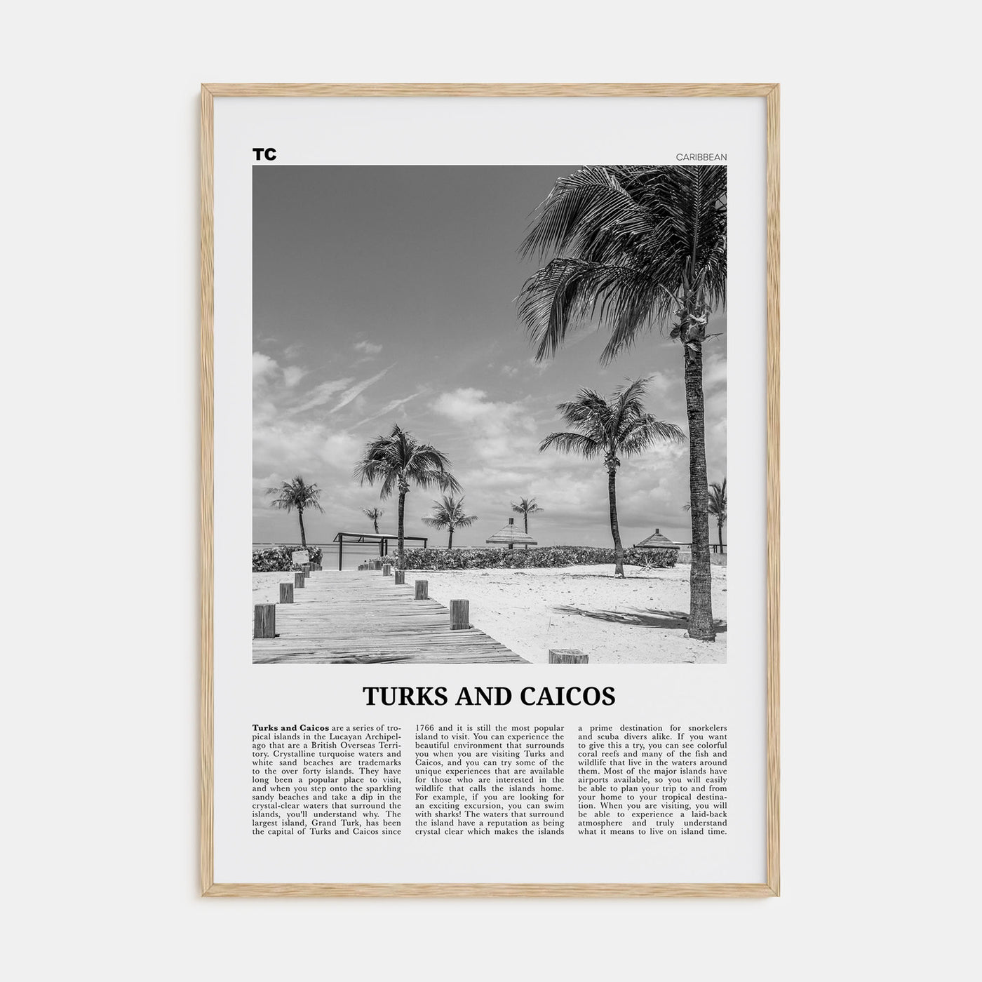 Turks and Caicos Islands Travel B&W Poster