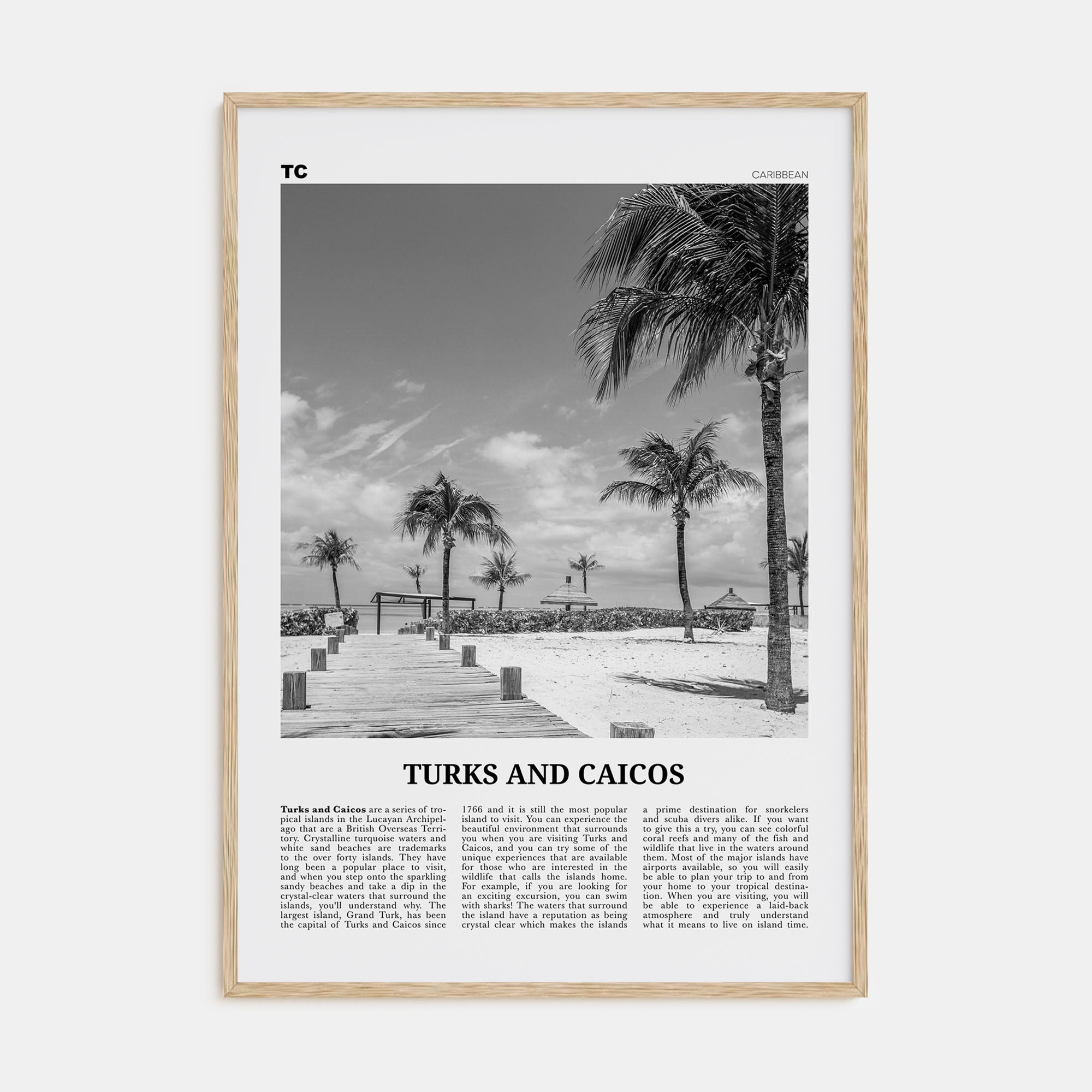 Turks and Caicos Islands Travel B&W Poster
