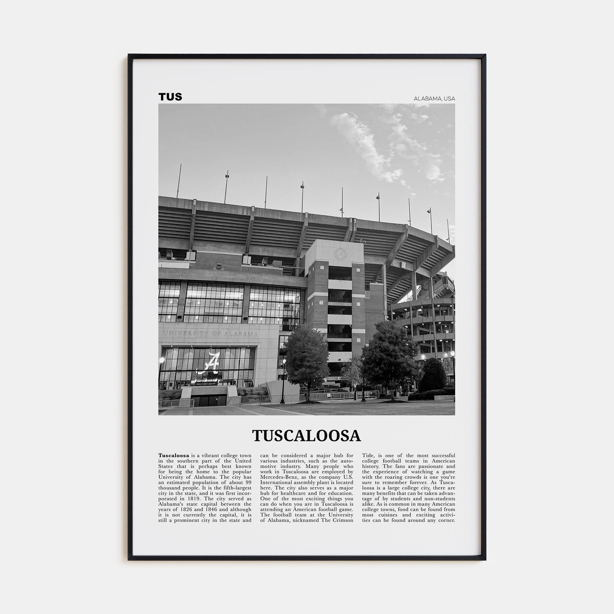 Tuscaloosa Travel B&W No 2 Poster