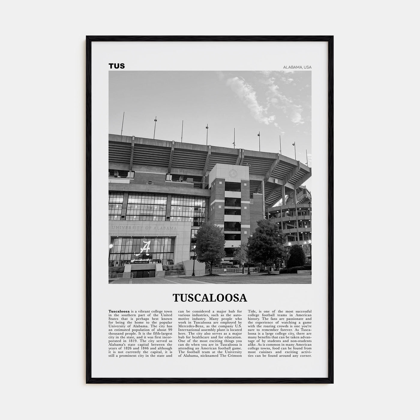 Tuscaloosa Travel B&W No 2 Poster