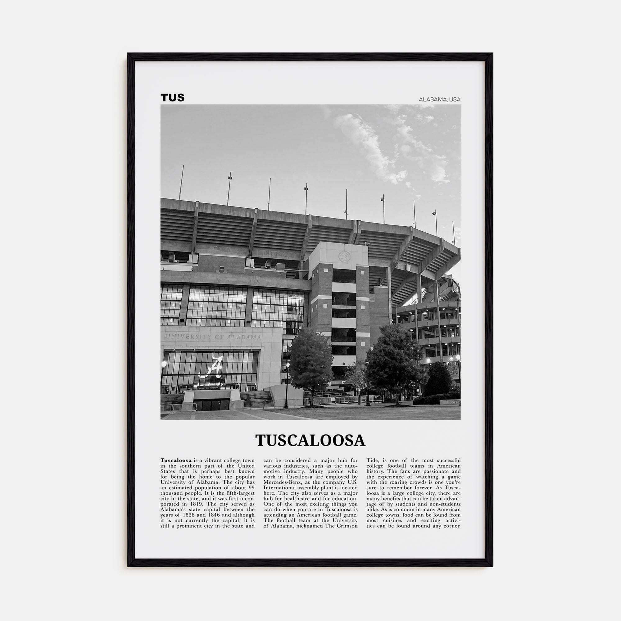 Tuscaloosa Travel B&W No 2 Poster