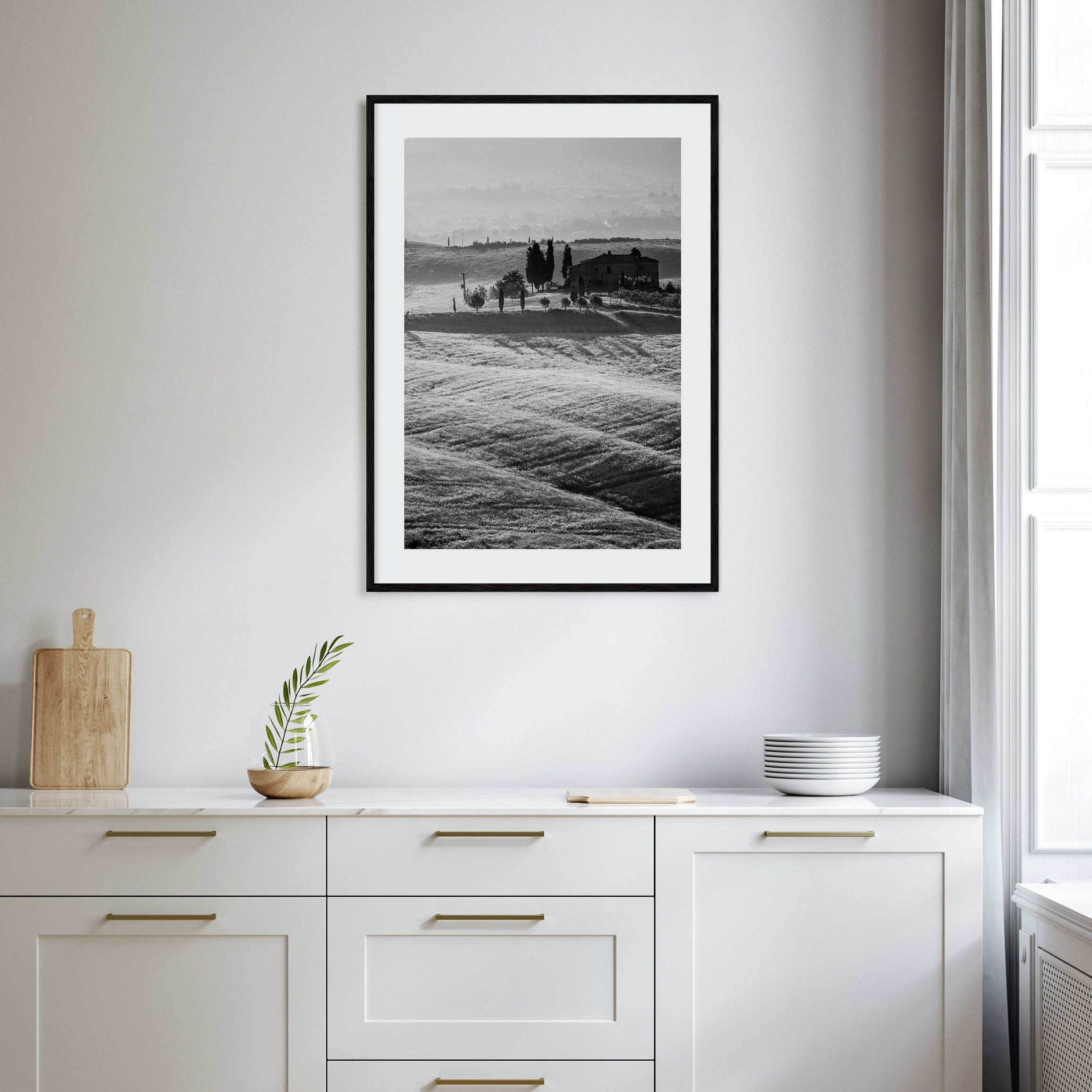 Tuscany Hillside View Photo B&W Poster