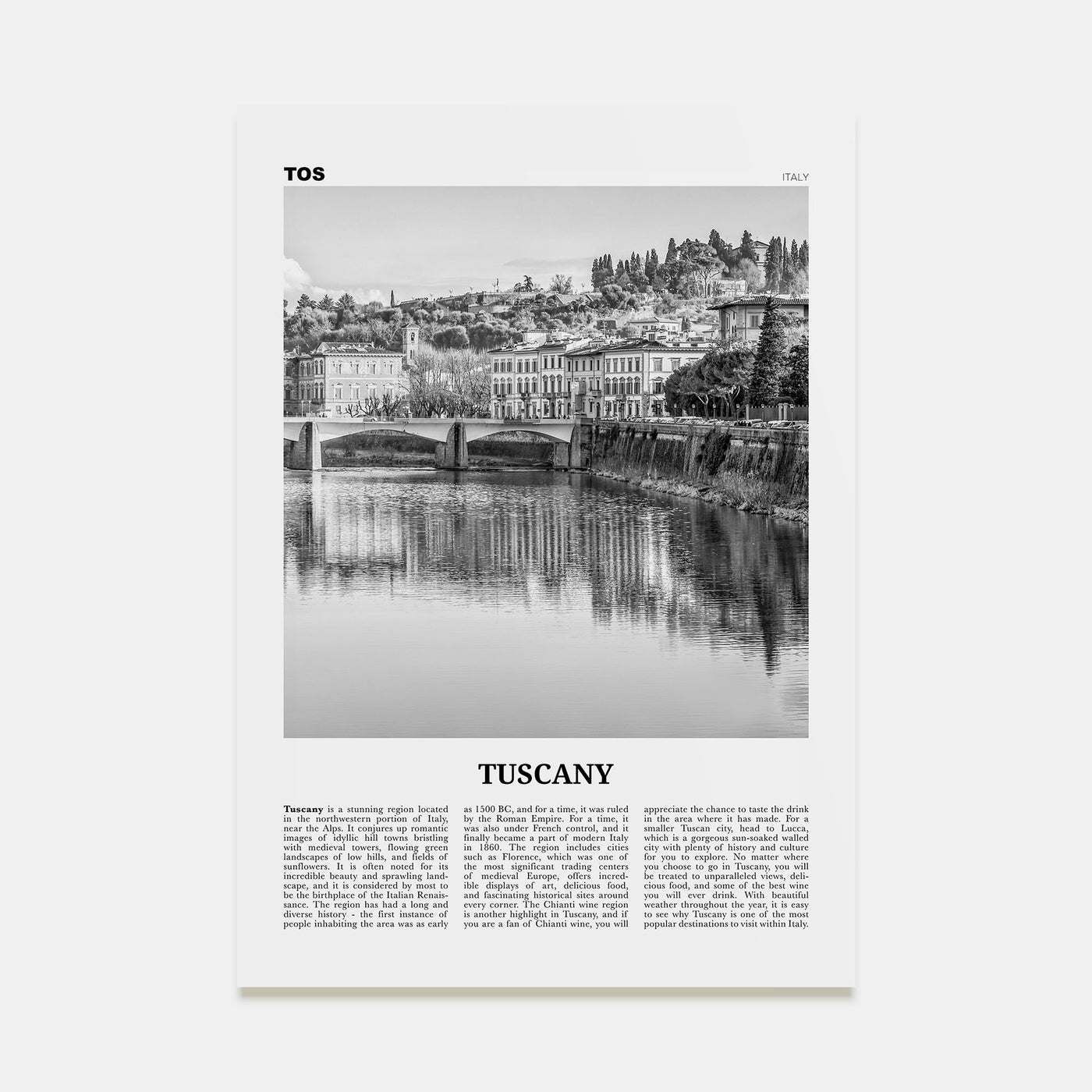 Tuscany Travel B&W Poster