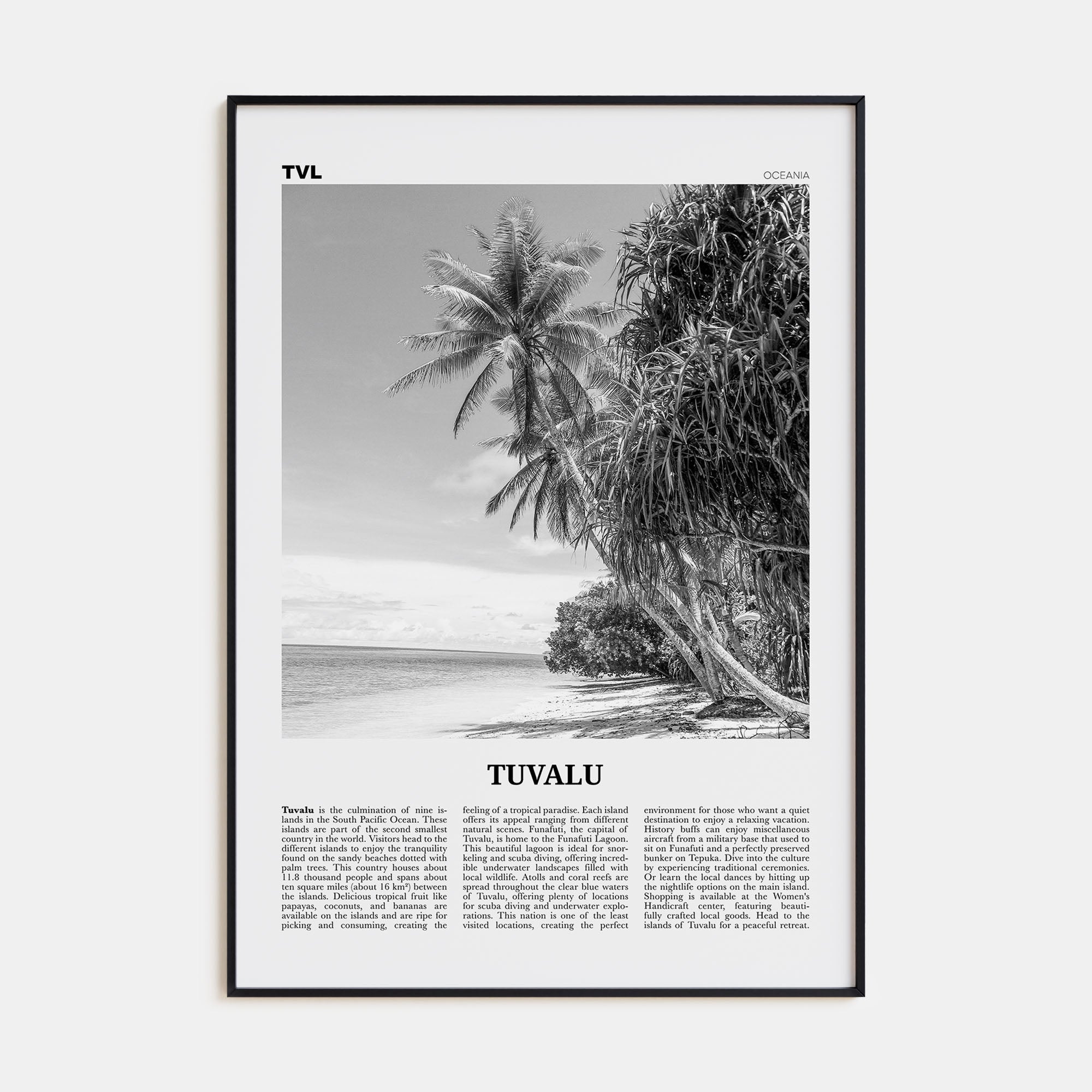 Tuvalu Travel B&W Poster