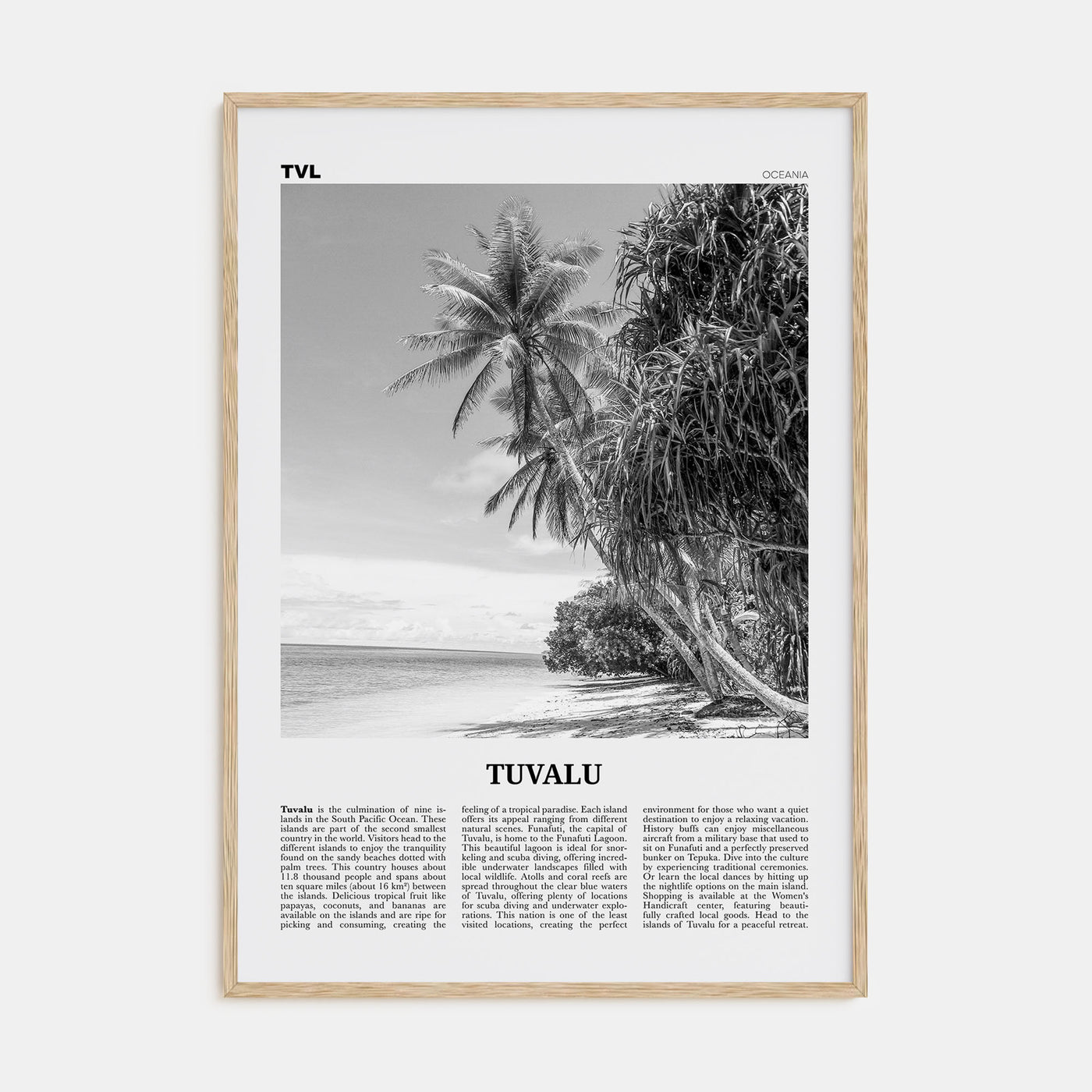 Tuvalu Travel B&W Poster