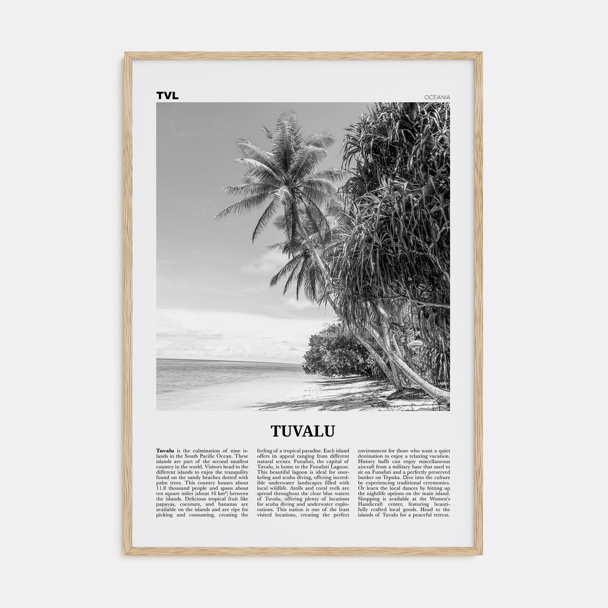 Tuvalu Travel B&W Poster