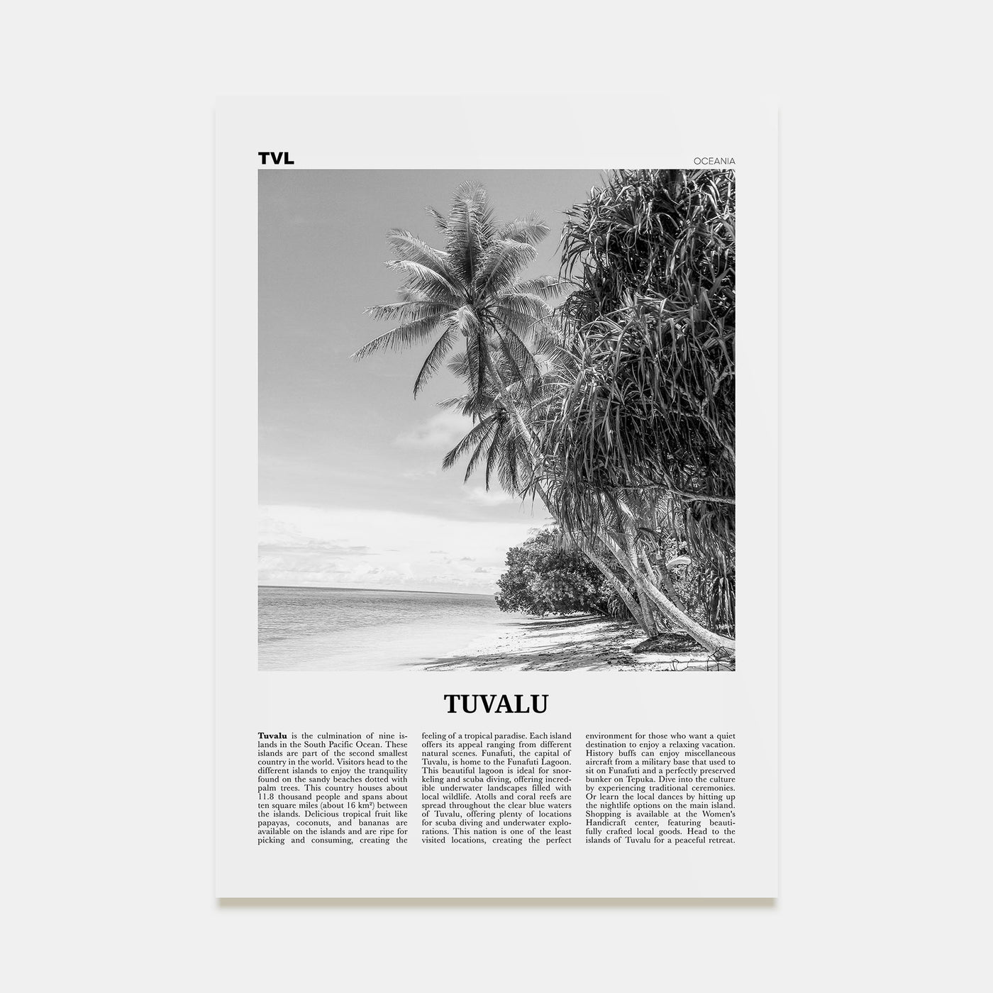 Tuvalu Travel B&W Poster