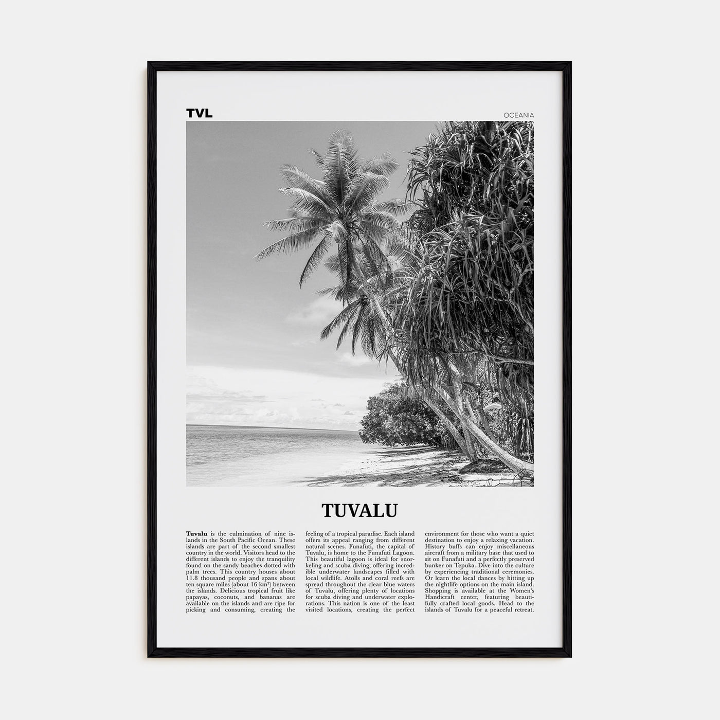 Tuvalu Travel B&W Poster