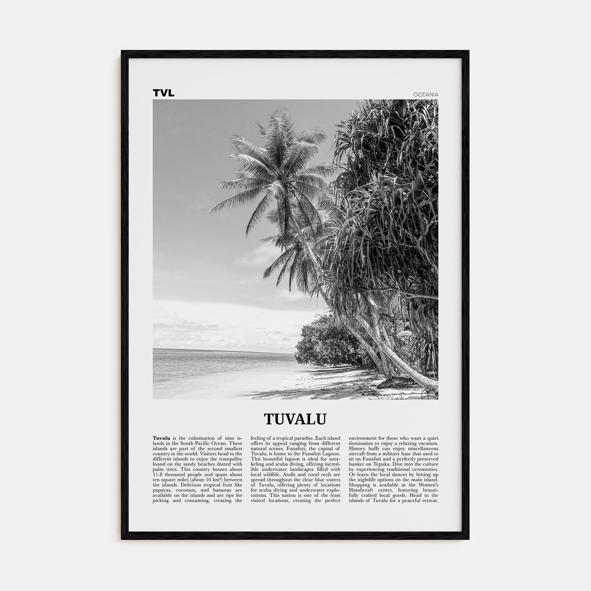 Tuvalu Travel B&W Poster