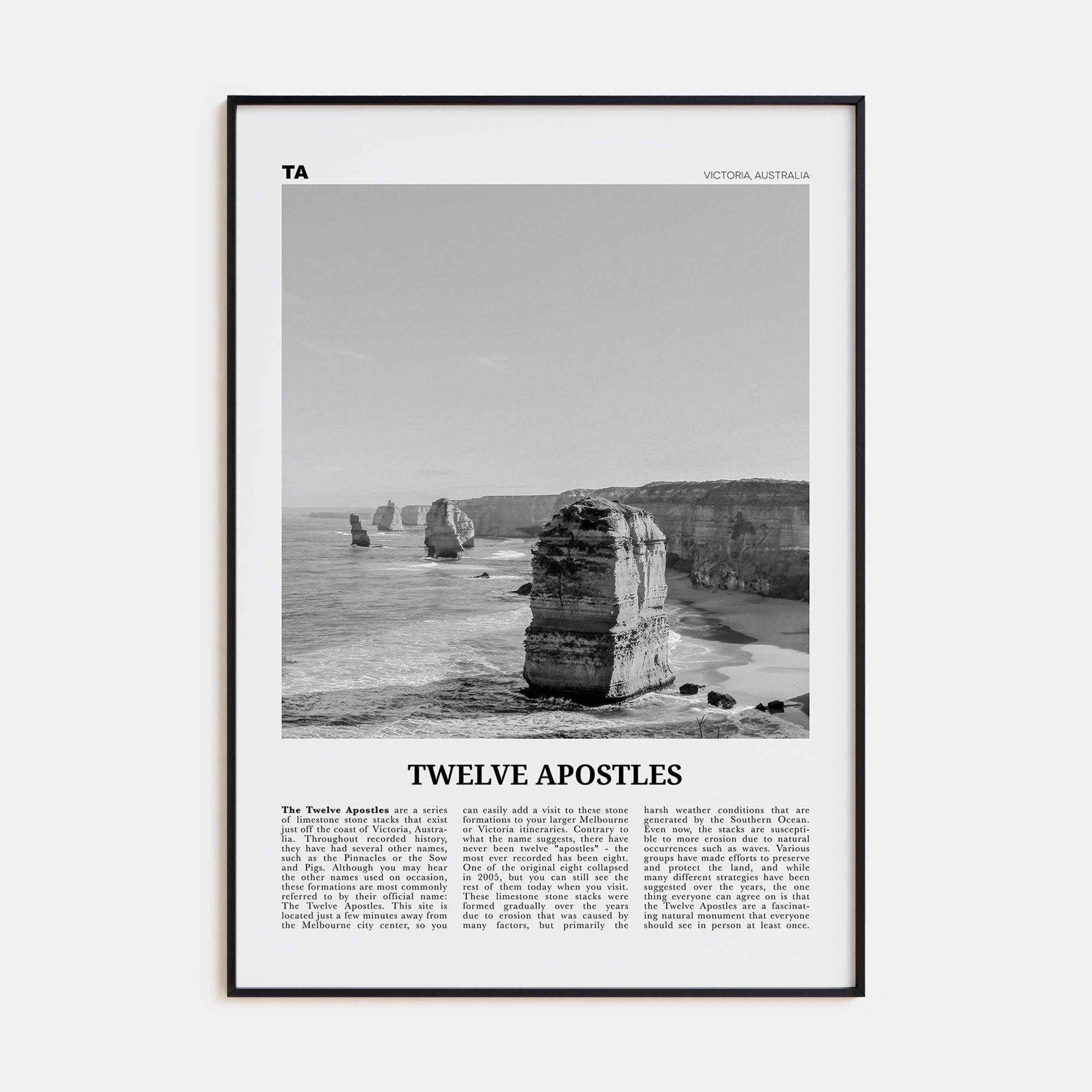 Twelve Apostles Travel B&W Poster