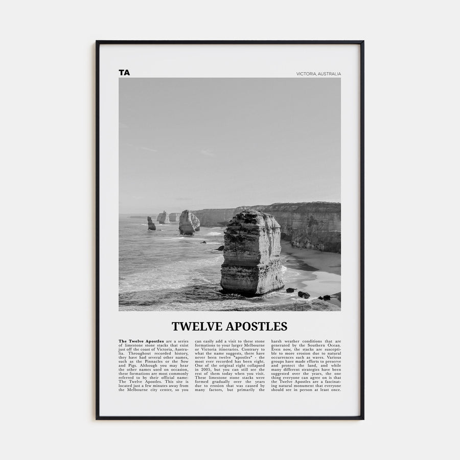 Twelve Apostles Travel B&W Poster