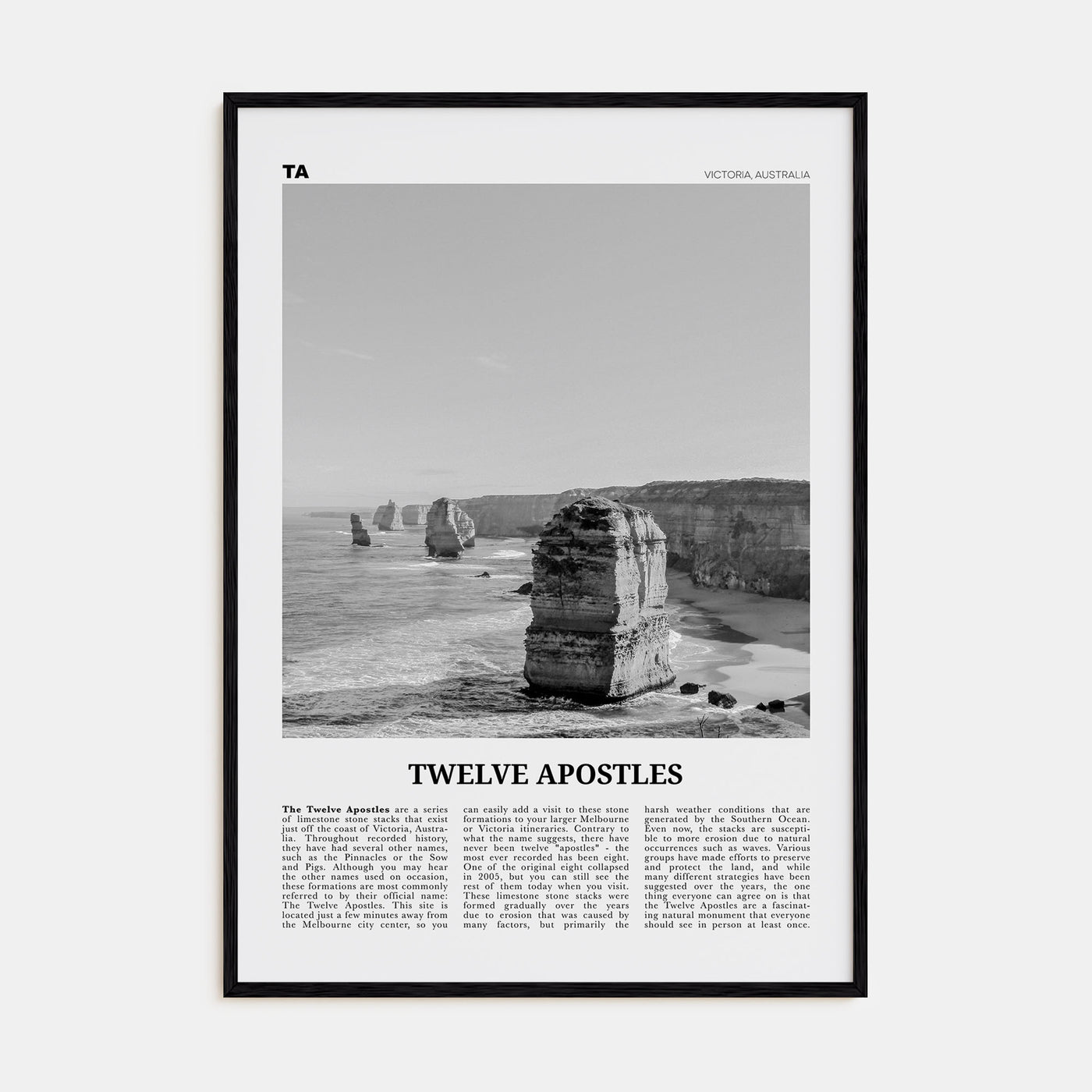 Twelve Apostles Travel B&W Poster