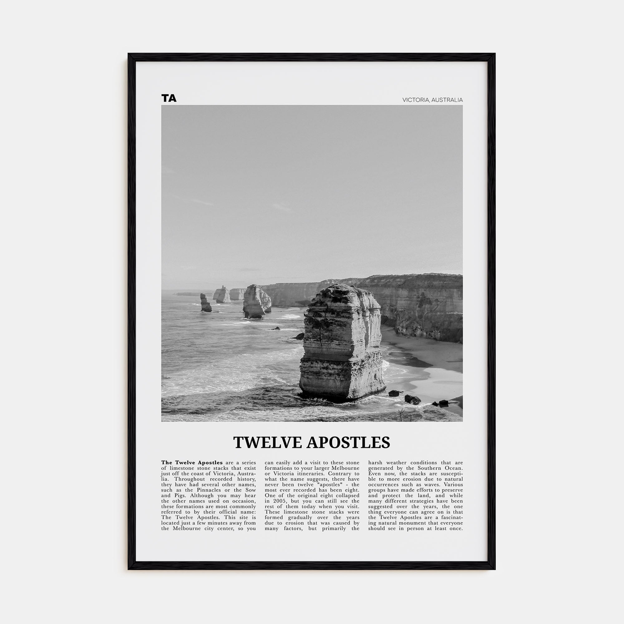 Twelve Apostles Travel B&W Poster