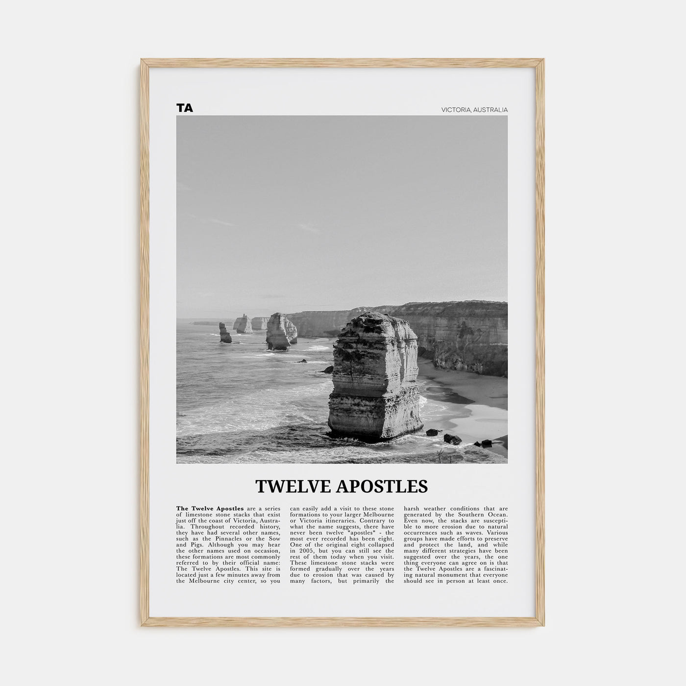 Twelve Apostles Travel B&W Poster
