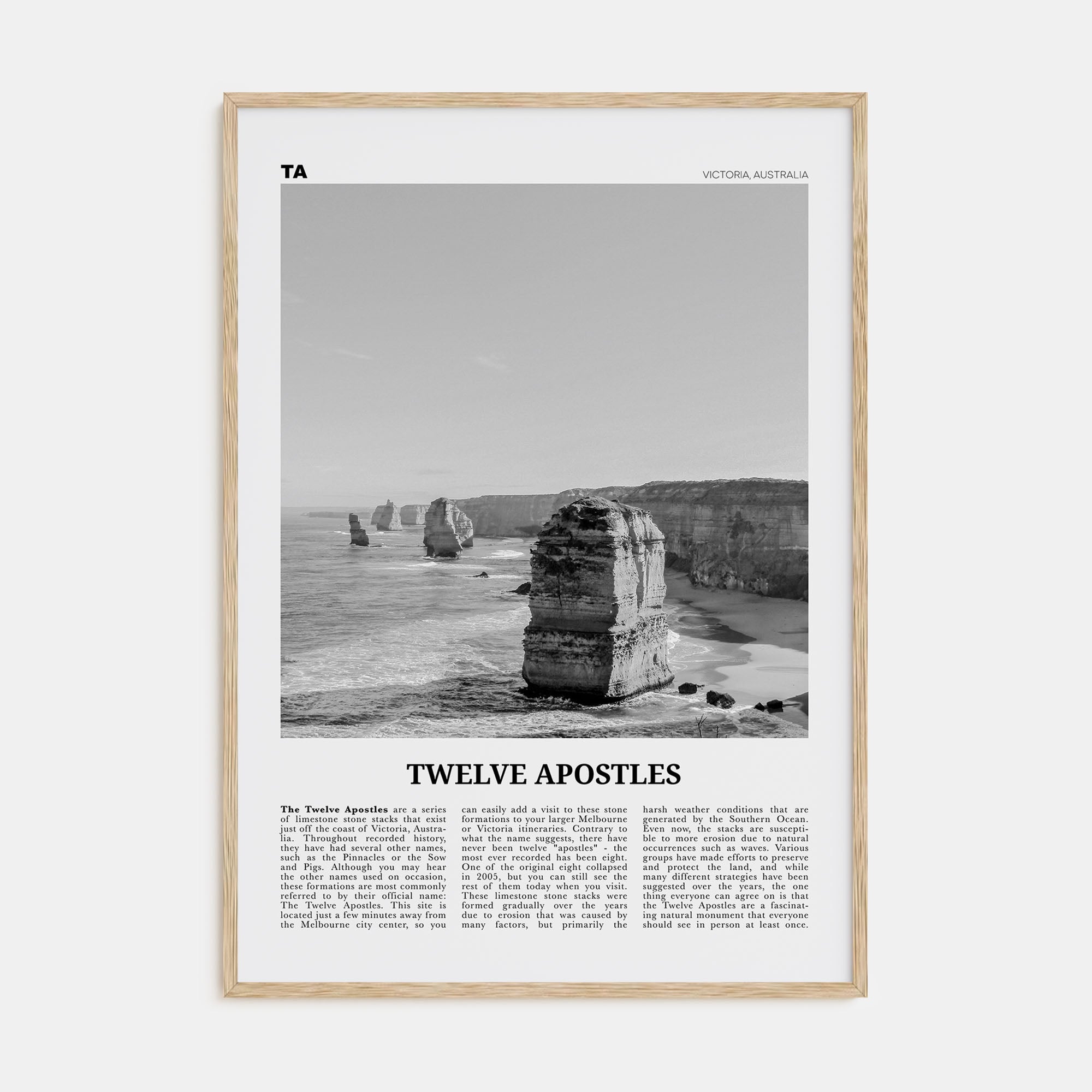 Twelve Apostles Travel B&W Poster