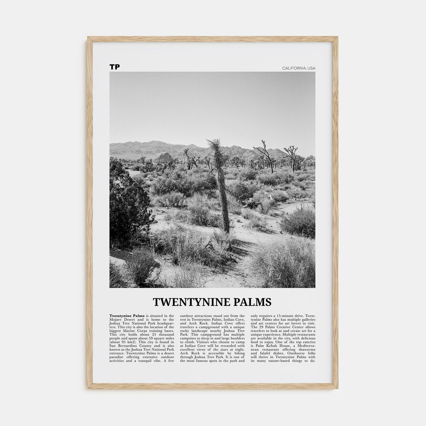 Twentynine Palms Travel B&W Poster
