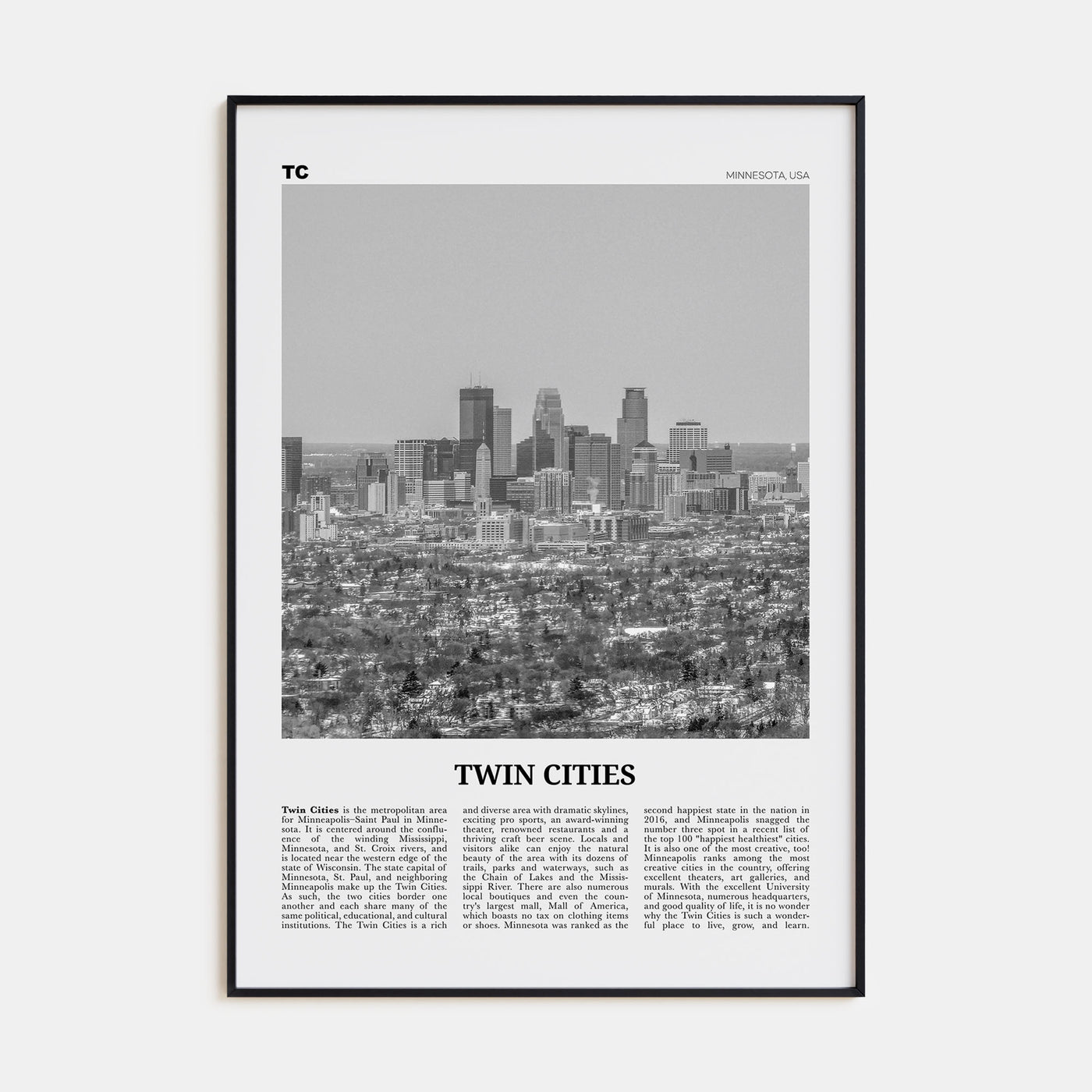 Twin Cities Travel B&W Poster