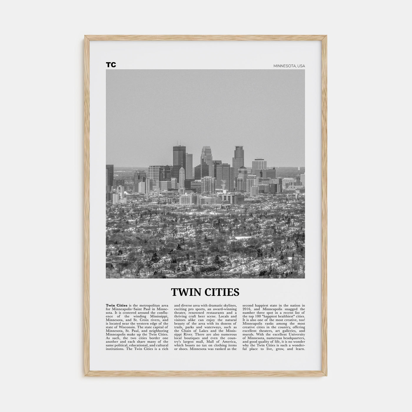Twin Cities Travel B&W Poster