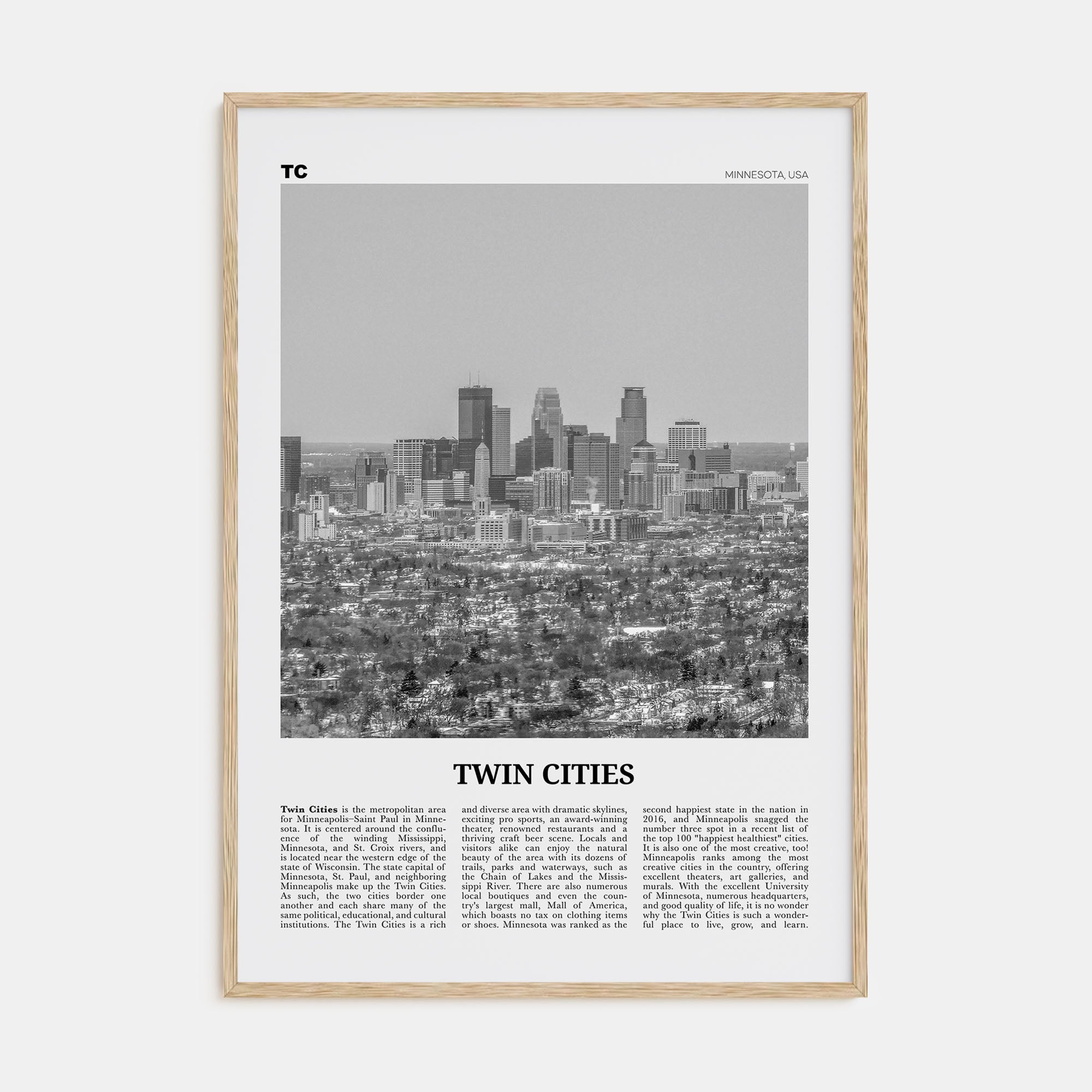 Twin Cities Travel B&W Poster