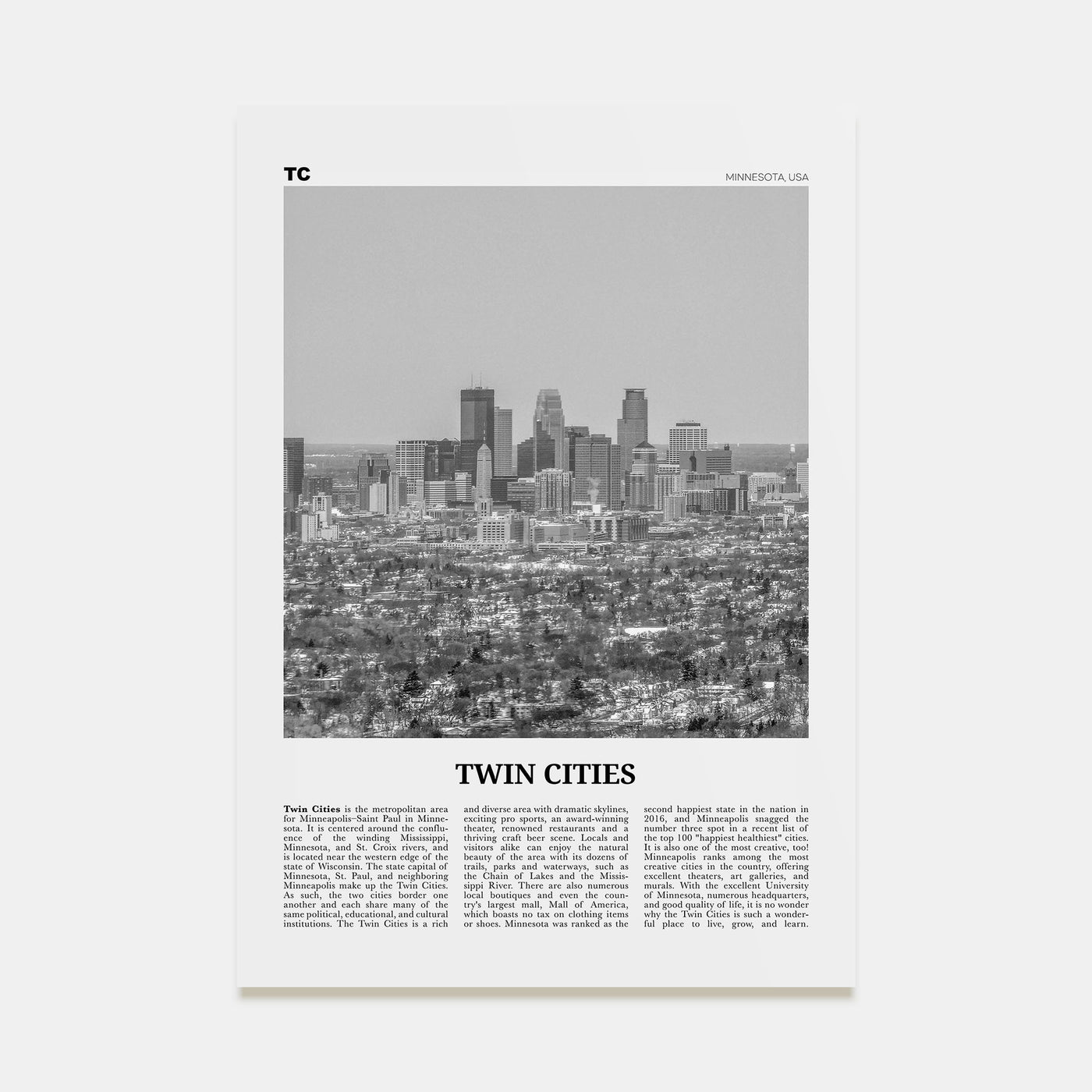 Twin Cities Travel B&W Poster