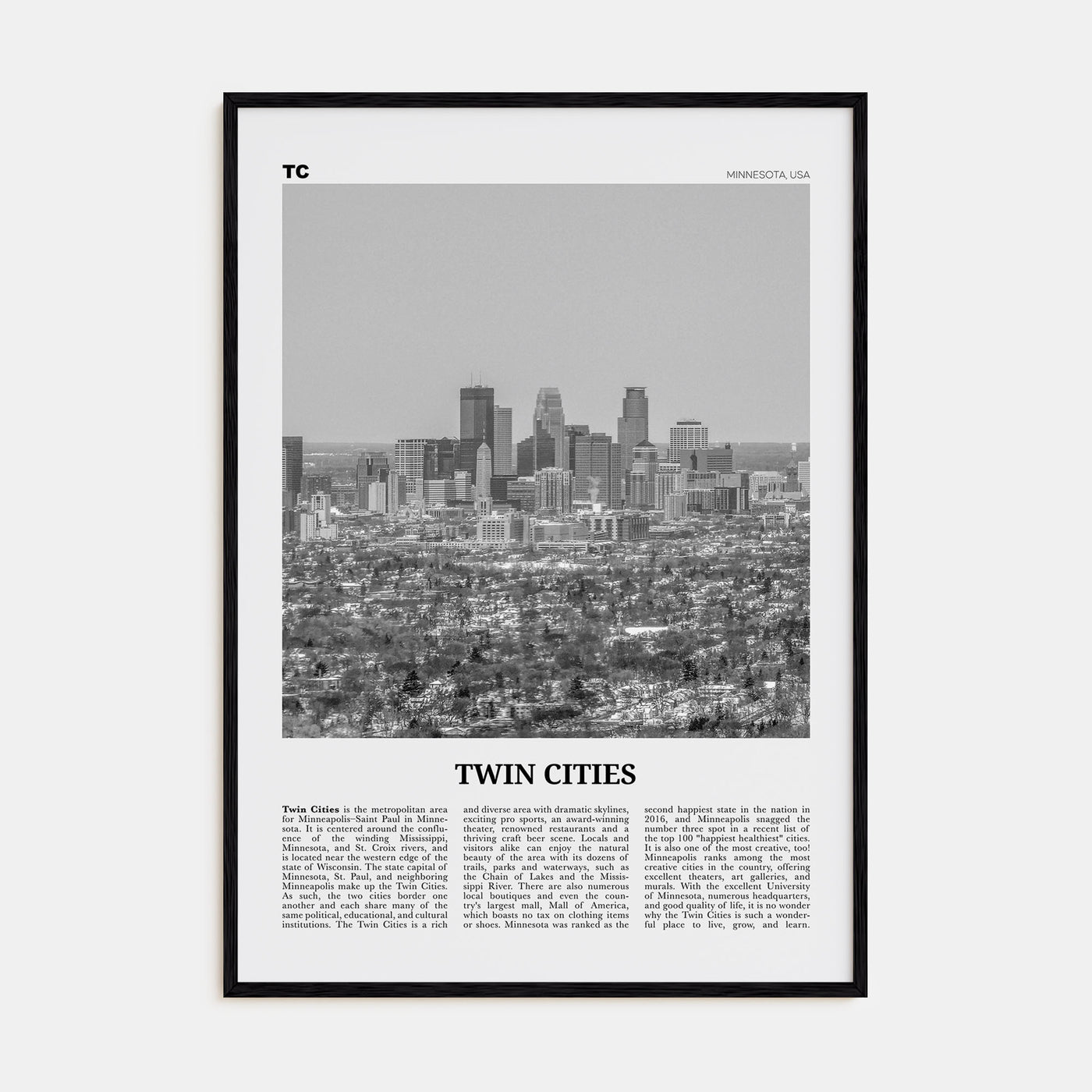 Twin Cities Travel B&W Poster