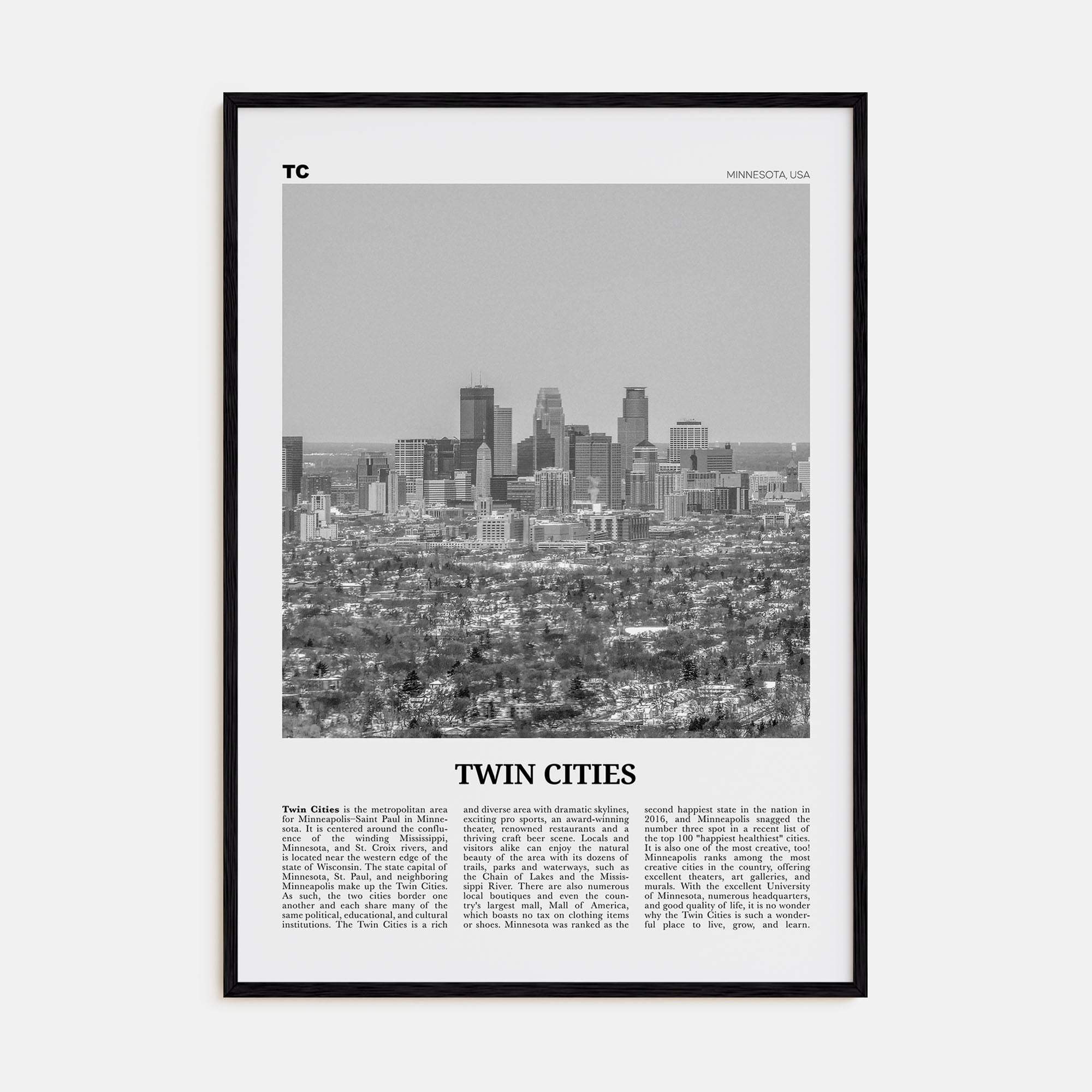 Twin Cities Travel B&W Poster