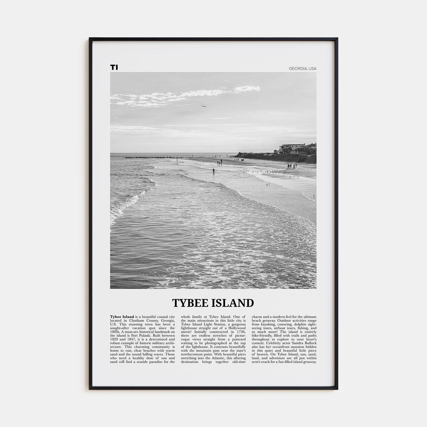 Tybee Island Travel B&W Poster