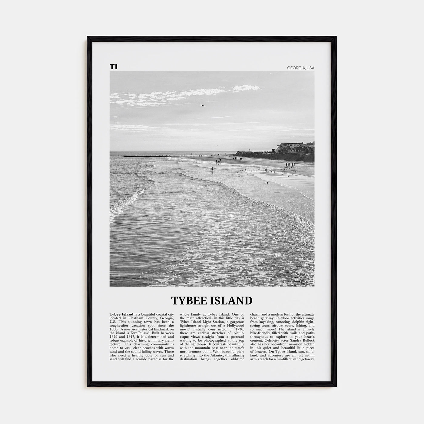 Tybee Island Travel B&W Poster