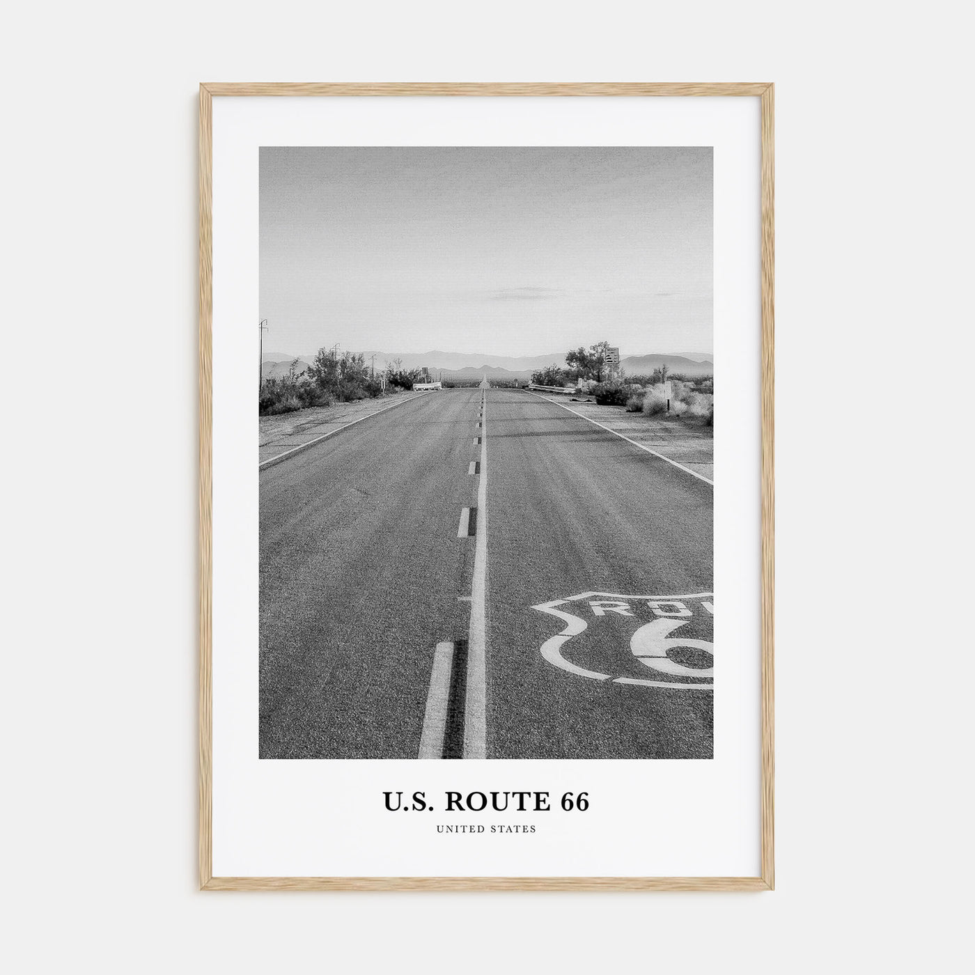 U.S. Route 66 Portrait B&W Poster