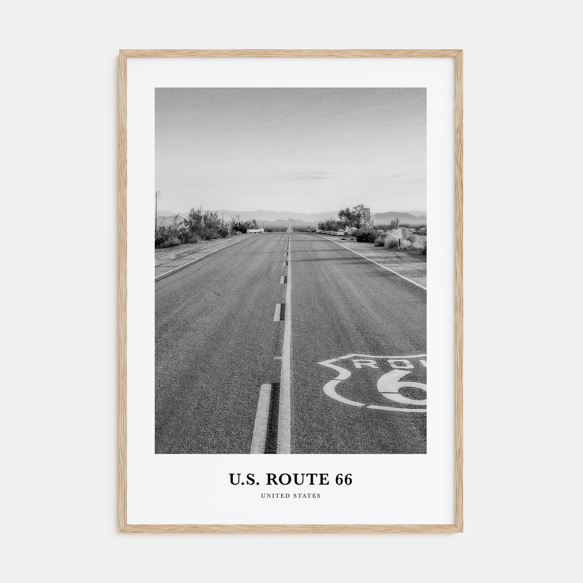 U.S. Route 66 Portrait B&W Poster