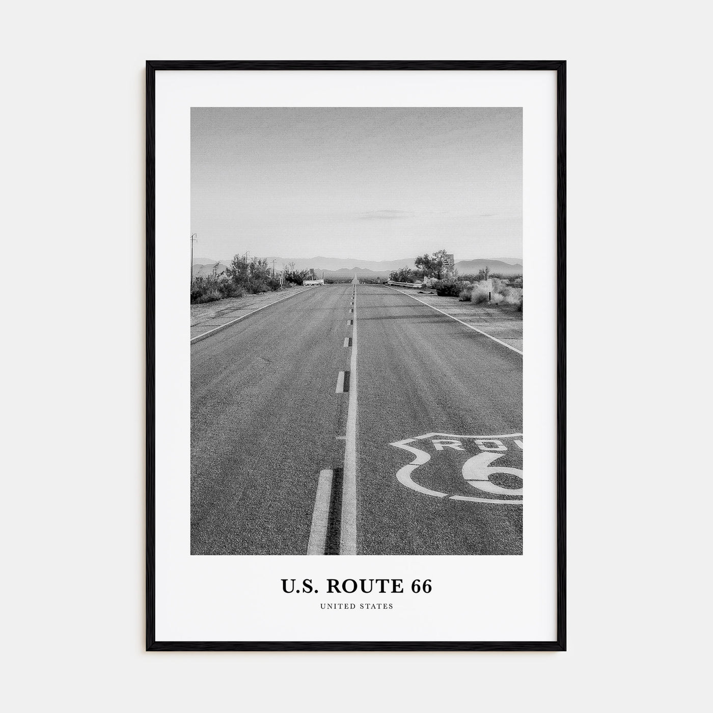 U.S. Route 66 Portrait B&W Poster