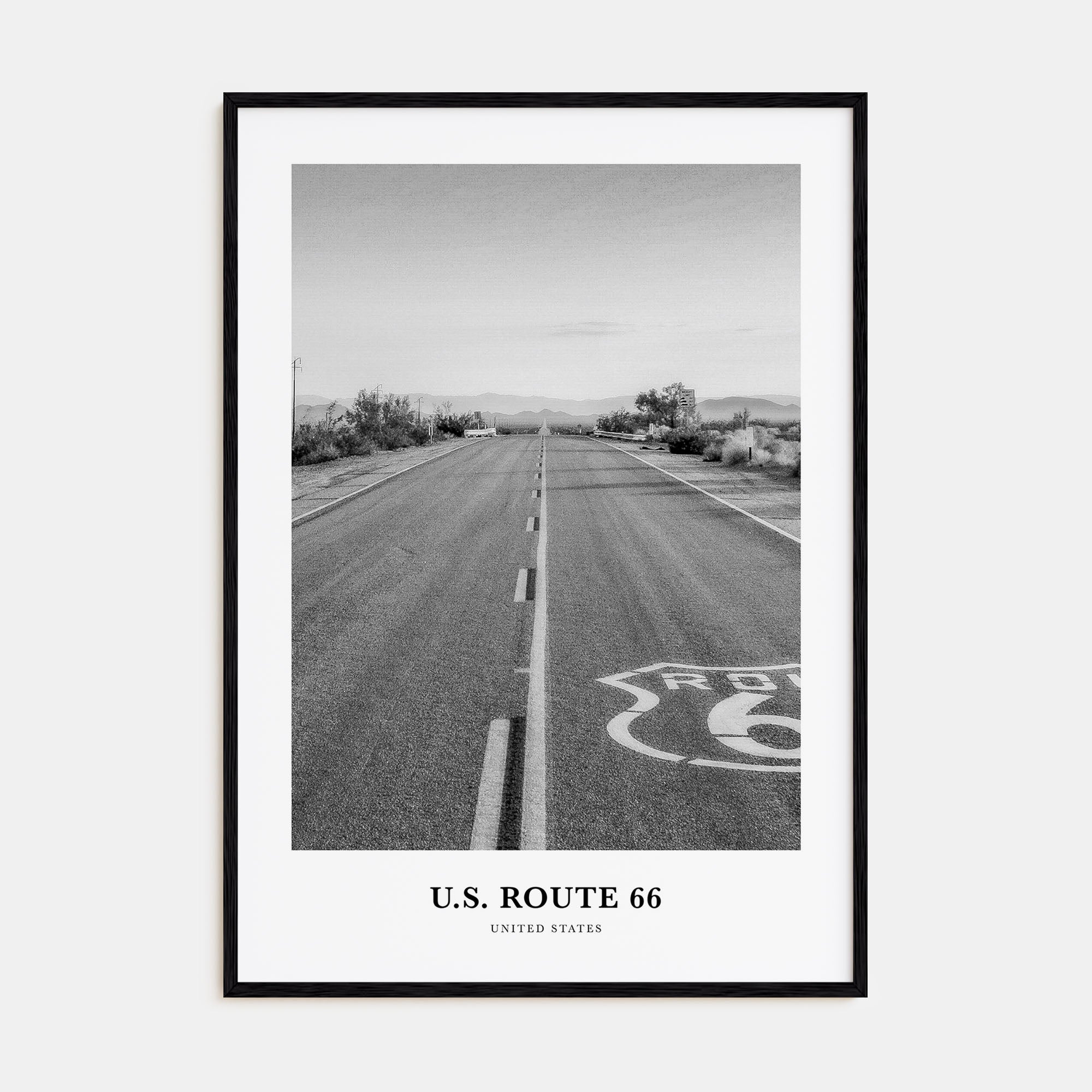 U.S. Route 66 Portrait B&W Poster