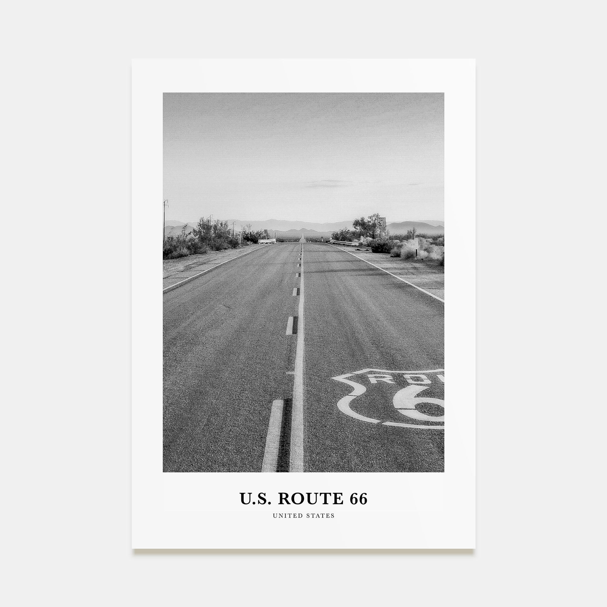 U.S. Route 66 Portrait B&W Poster