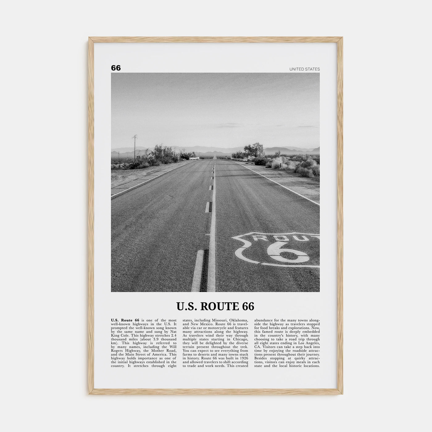 U.S. Route 66 Travel B&W Poster