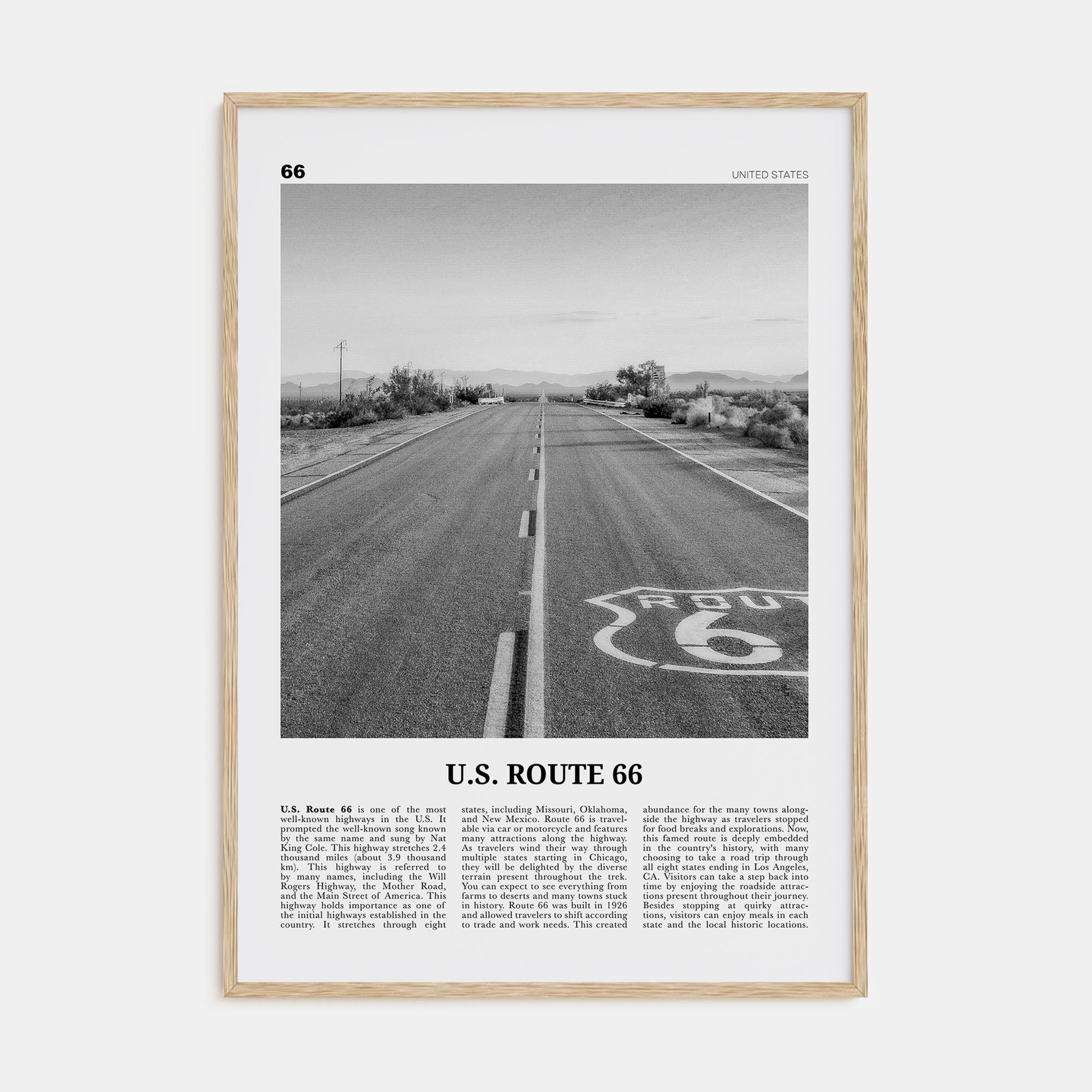 U.S. Route 66 Travel B&W Poster